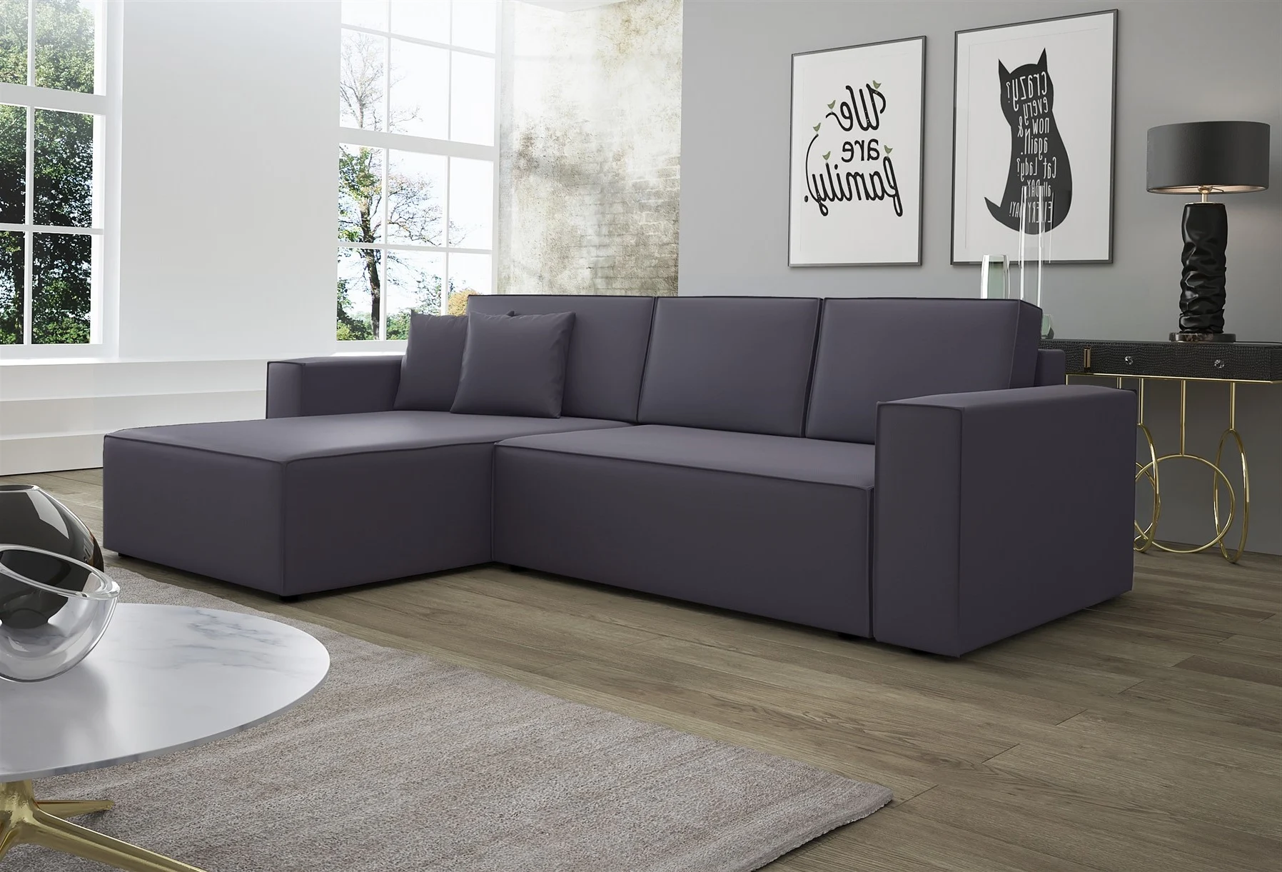 Ecksofa Schlafsofa Sofa CONOR Kunstleder Grau Ottomane Links - Fun Moebel