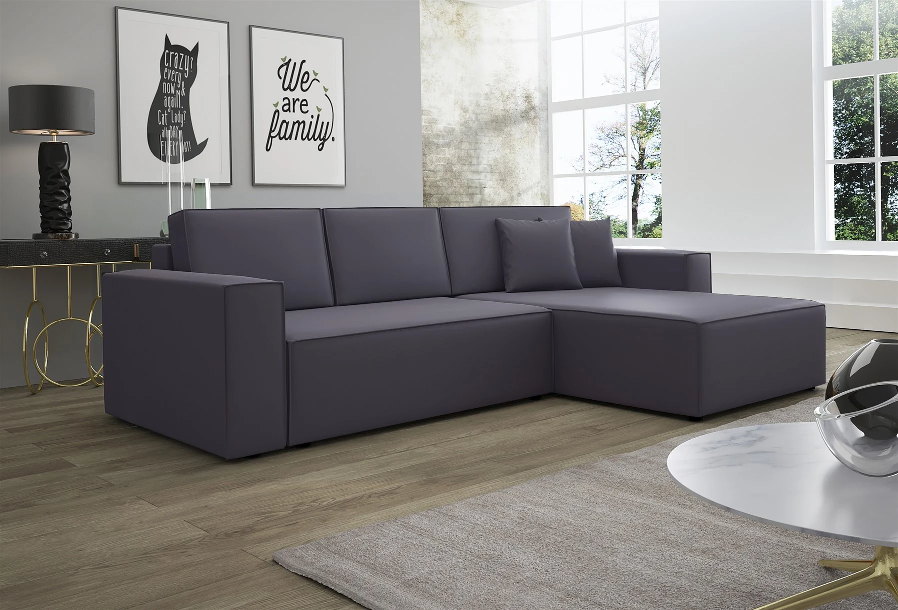 Ecksofa Schlafsofa Sofa CONOR Kunstleder Grau Ottomane Rechts - Fun Moebel