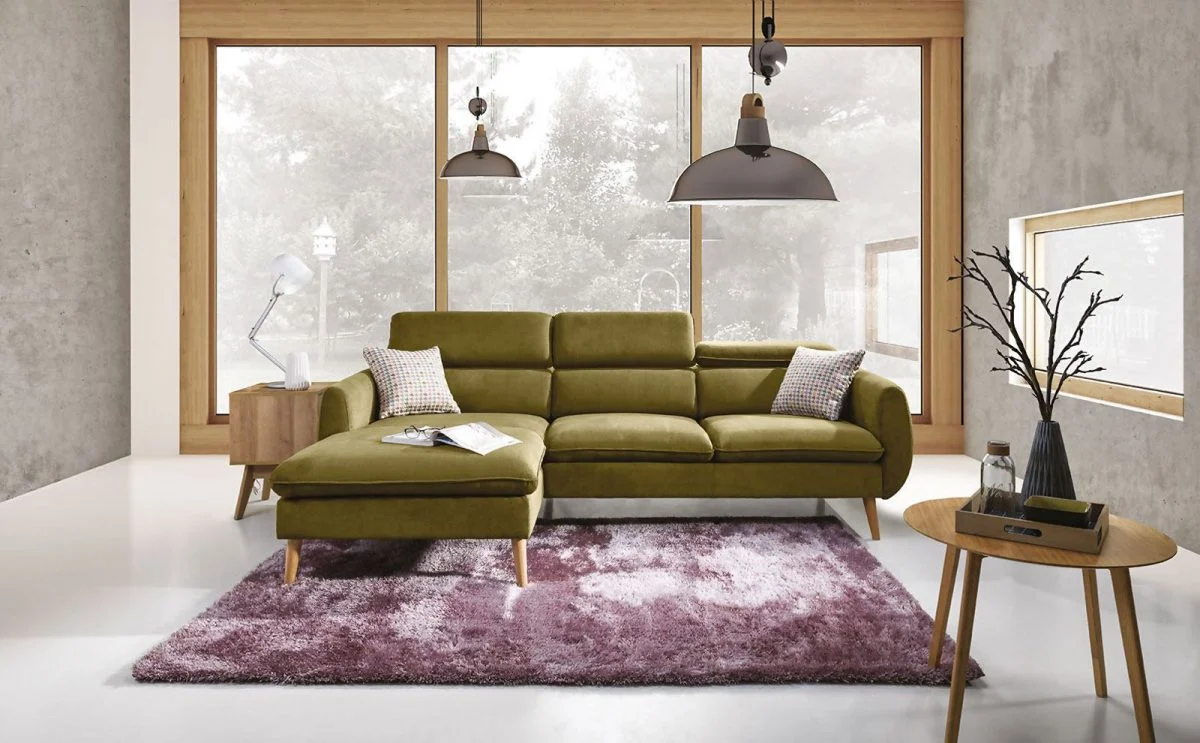 Ecksofa Sofa COTTA Polyesterstoff Lindengrün Ottomane Links - Fun Moebel
