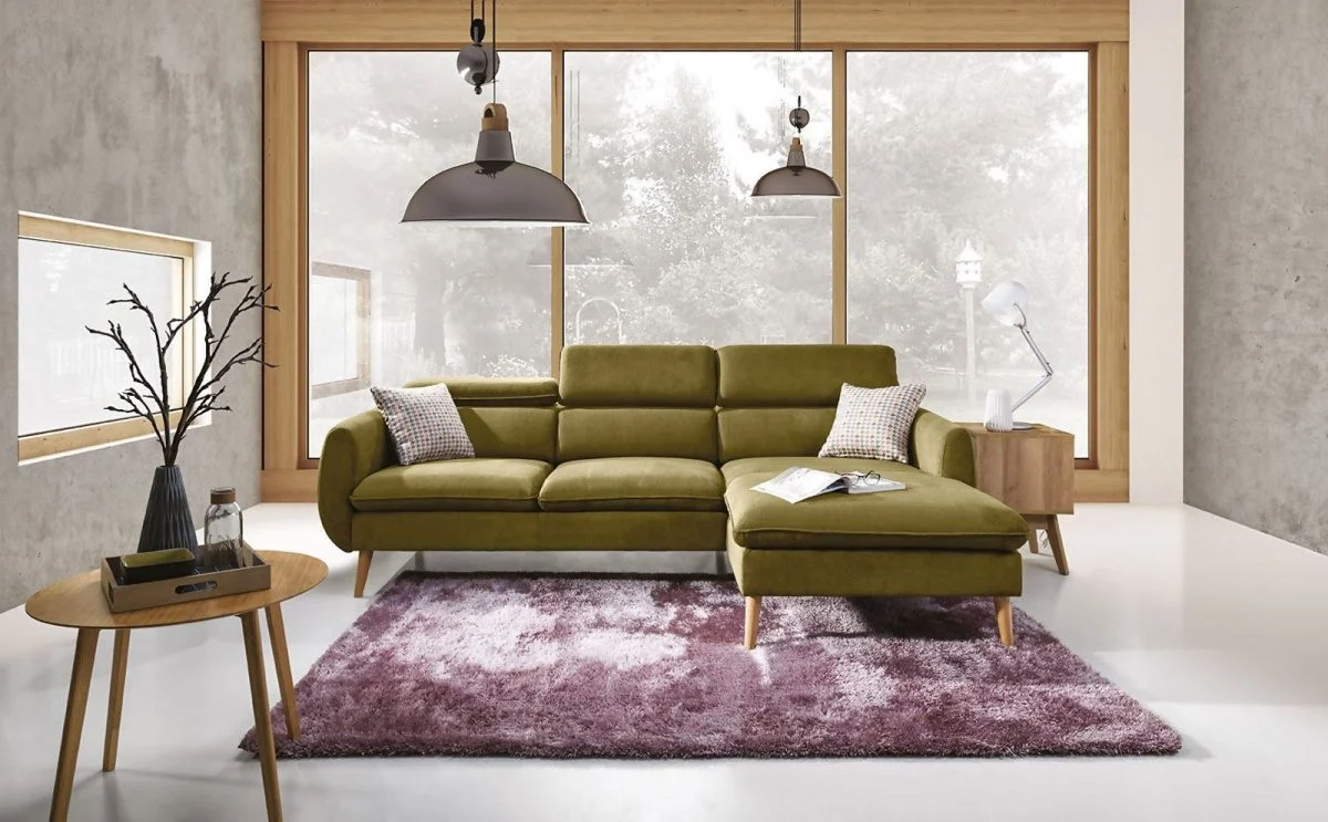 Ecksofa Sofa COTTA Polyesterstoff Lindengrün Ottomane Rechts - Fun Moebel