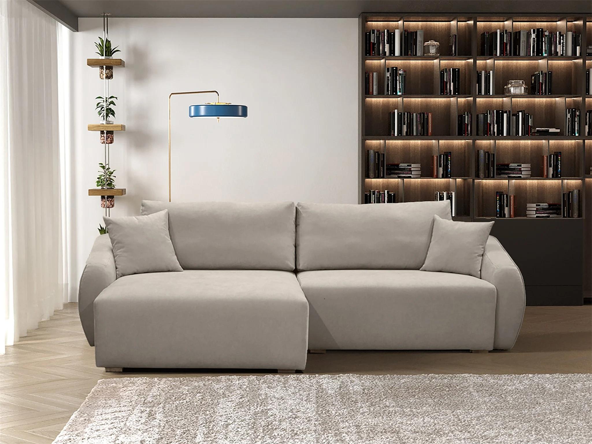 Ecksofa Designersofa Sofa ELISE in Stoff Wind Beige Ottomane Links - Fun Möbel