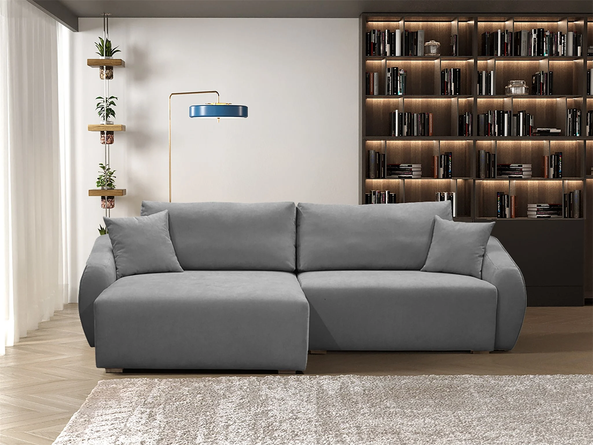 Ecksofa Designersofa Sofa ELISE in Stoff Wind Grau Ottomane Links - Fun Möbel