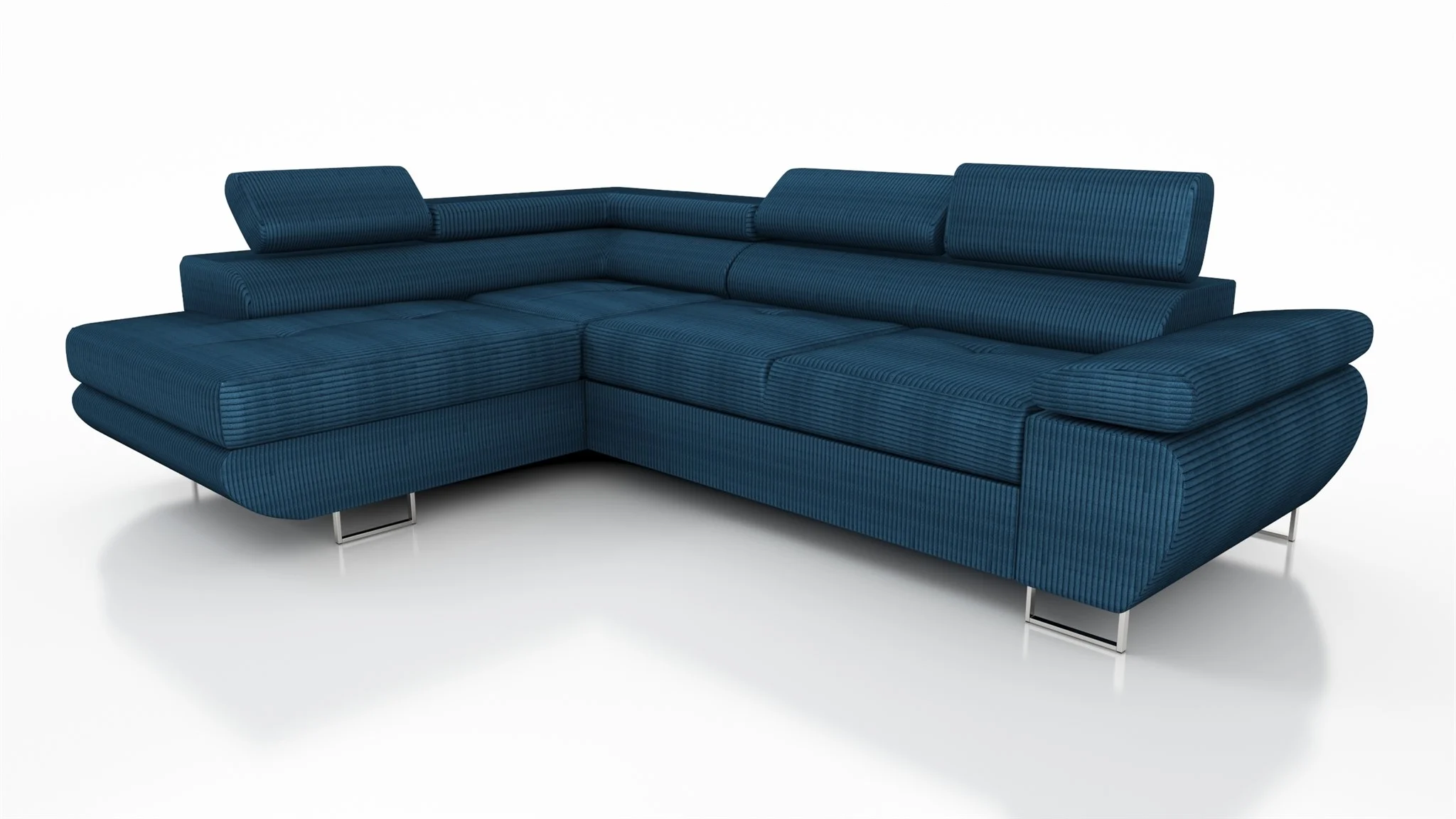 Couchgarnitur ELON Stoff Blau mit Schlaffunktion Ottomane Links - Fun Moebel