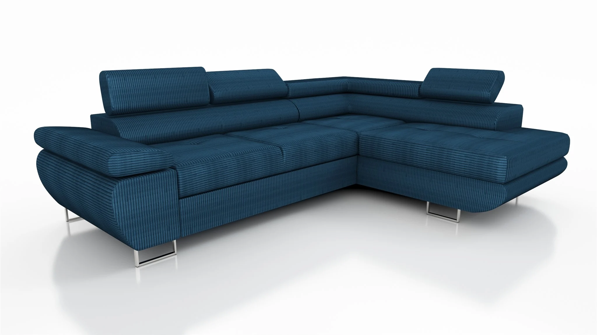 Couchgarnitur ELON Stoff Blau mit Schlaffunktion Ottomane Rechts - Fun Moebel