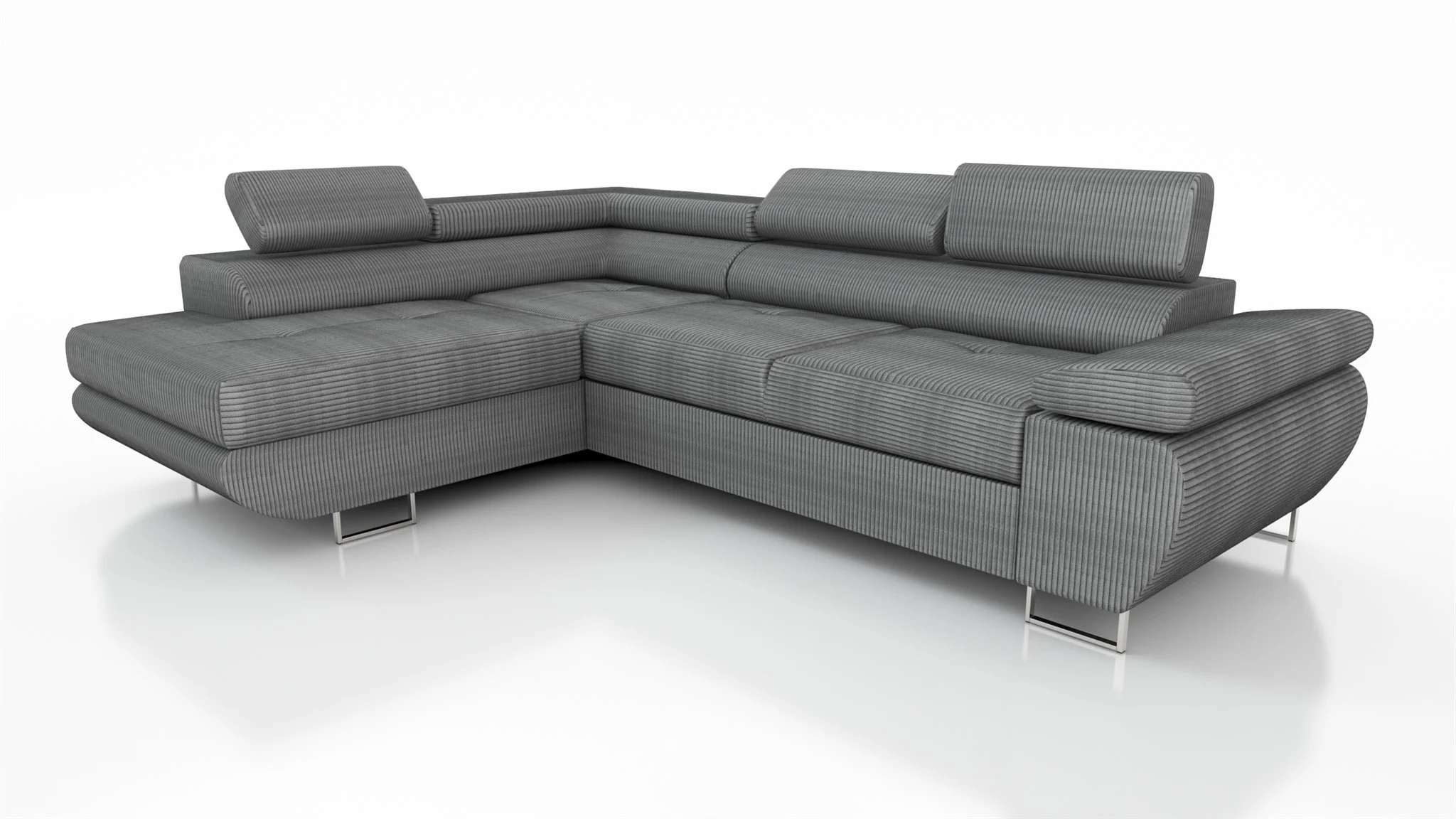Couchgarnitur ELON Stoff Grau mit Schlaffunktion Ottomane Links - Fun Moebel