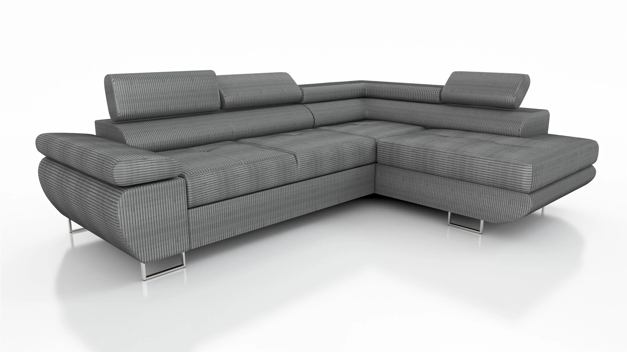 Couchgarnitur ELON Stoff Grau mit Schlaffunktion Ottomane Rechts - Fun Moebel