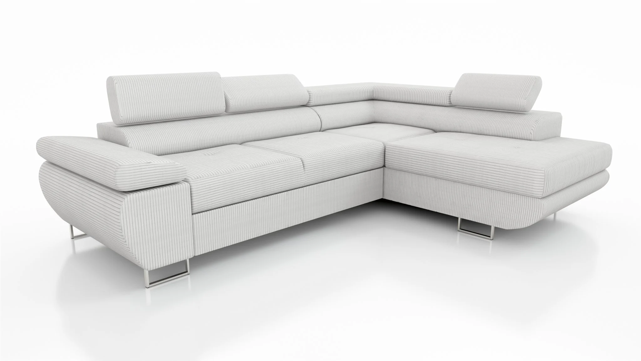 Couchgarnitur ELON Stoff Hellbeige mit Schlaffunktion Ottomane Rechts - Fun Moebel