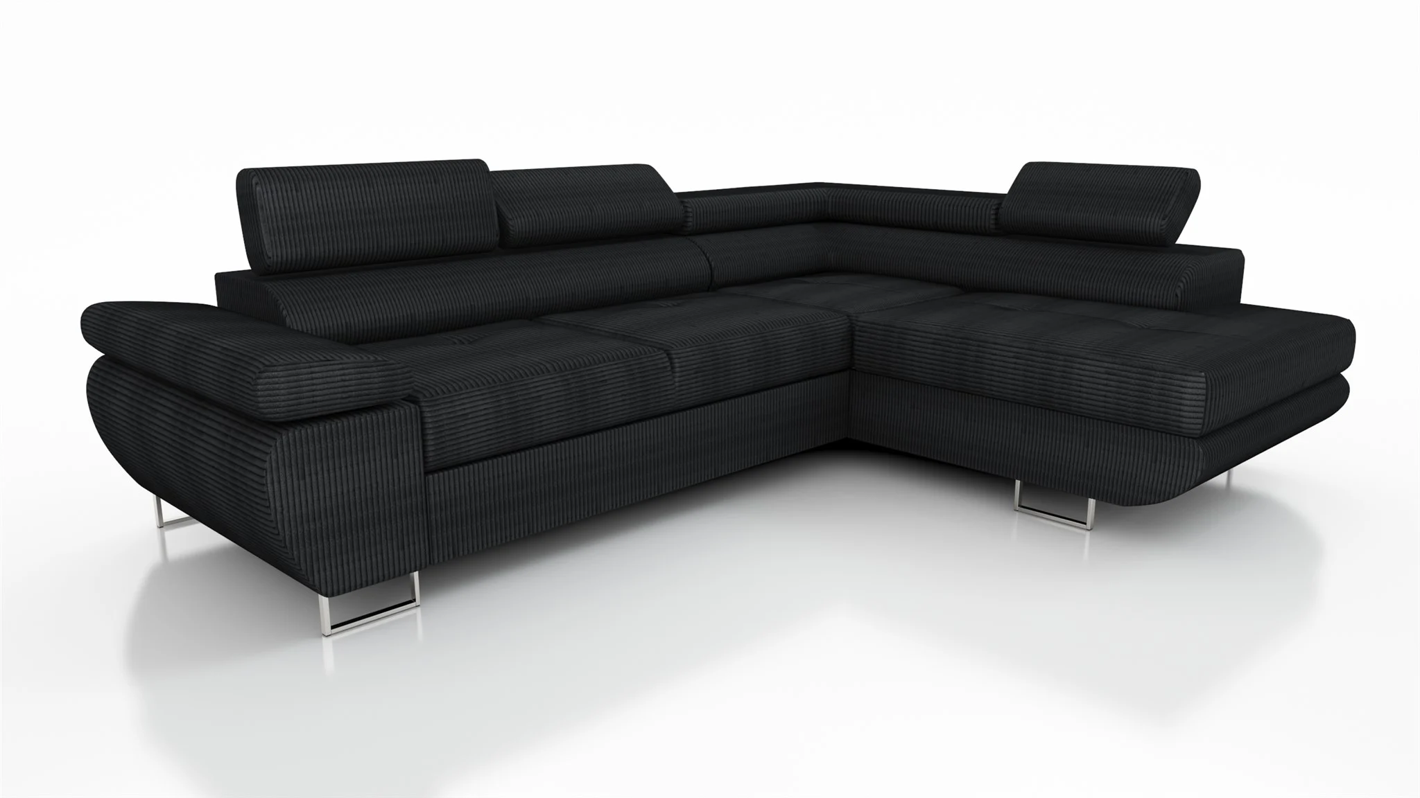 Couchgarnitur ELON Stoff Schwarz mit Schlaffunktion Ottomane Rechts - Fun Moebel