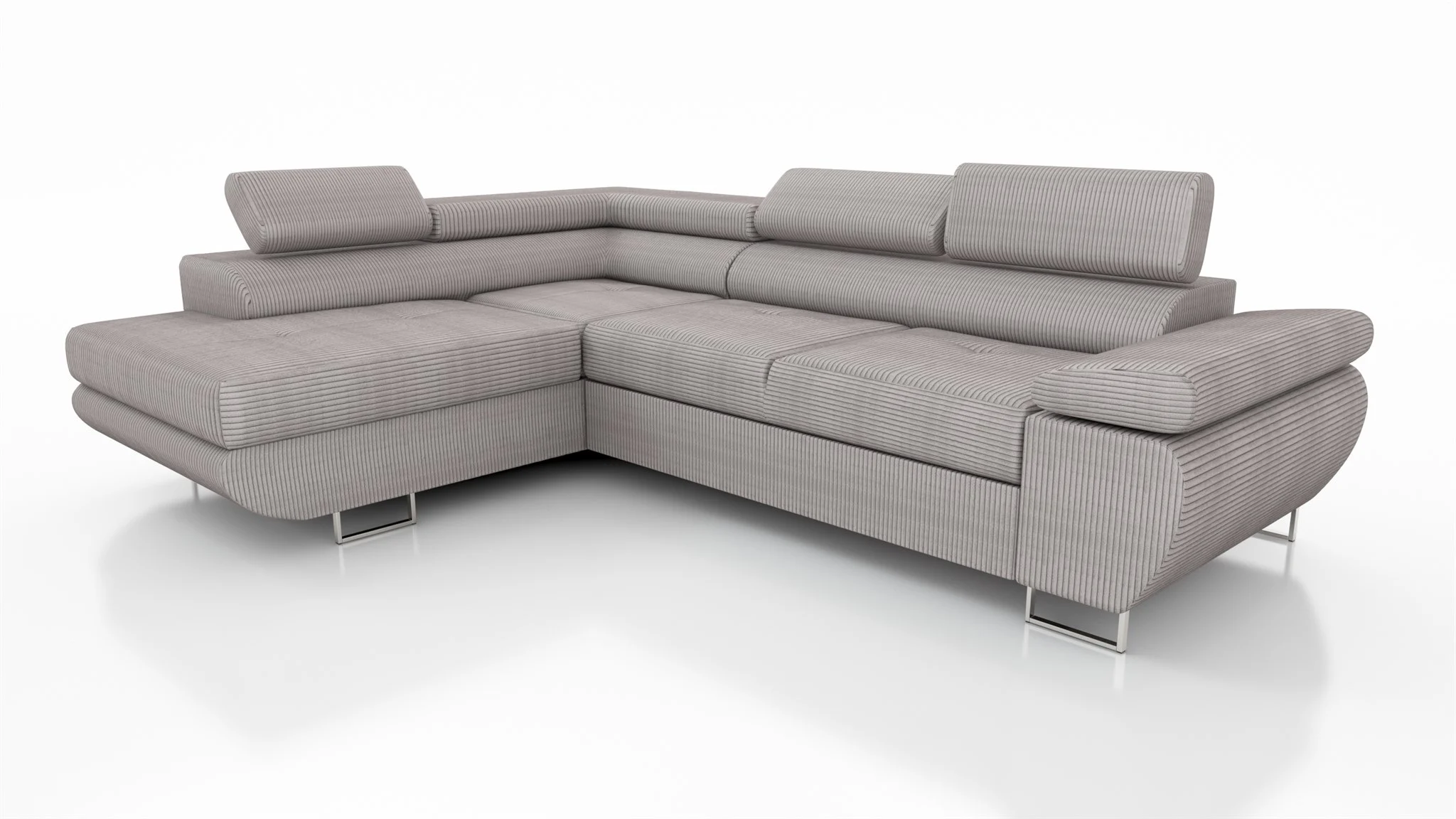 Couchgarnitur ELON Stoff Taupe mit Schlaffunktion Ottomane Links - Fun Moebel