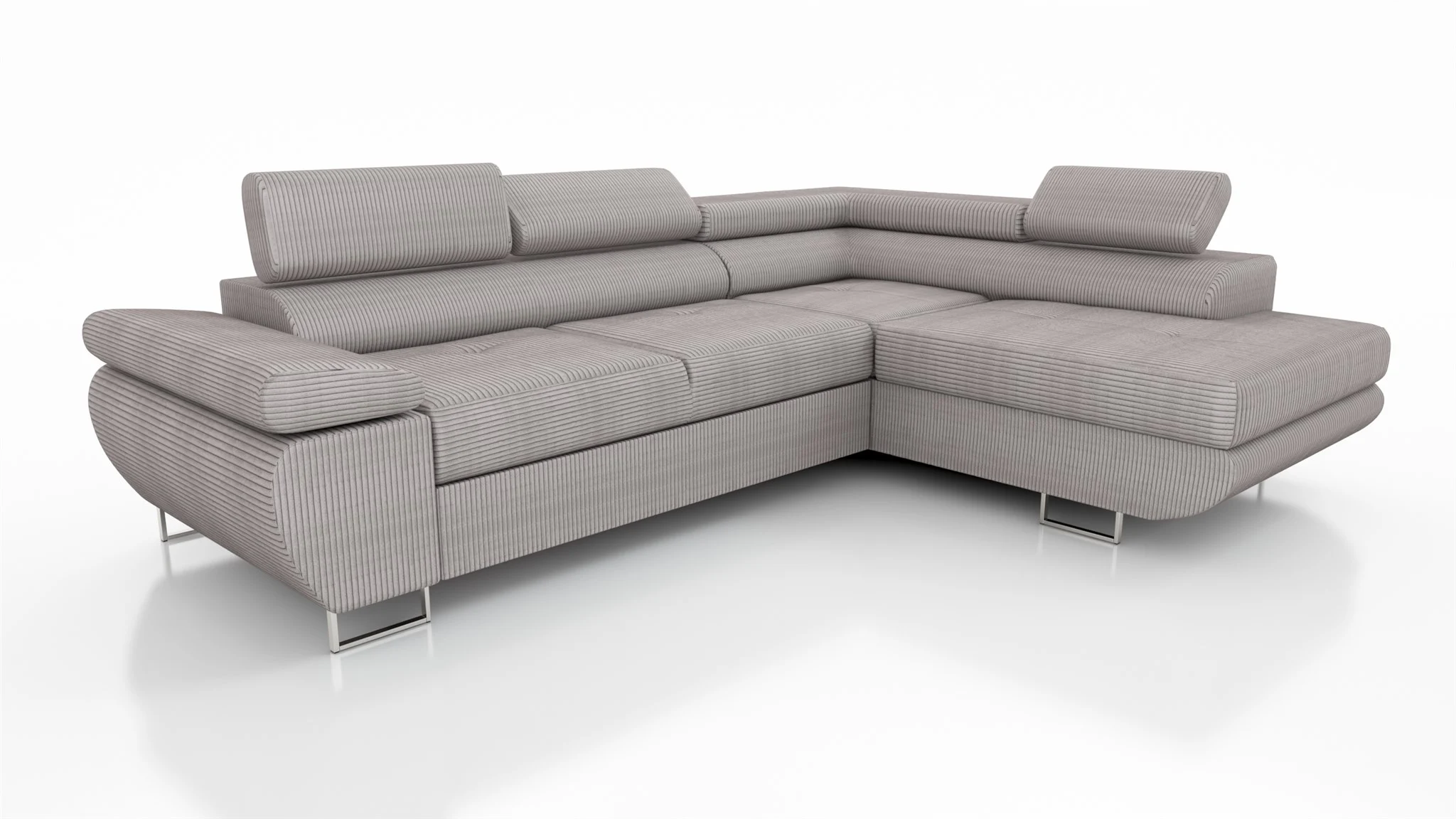 Couchgarnitur ELON Stoff Taupe mit Schlaffunktion Ottomane Rechts - Fun Moebel