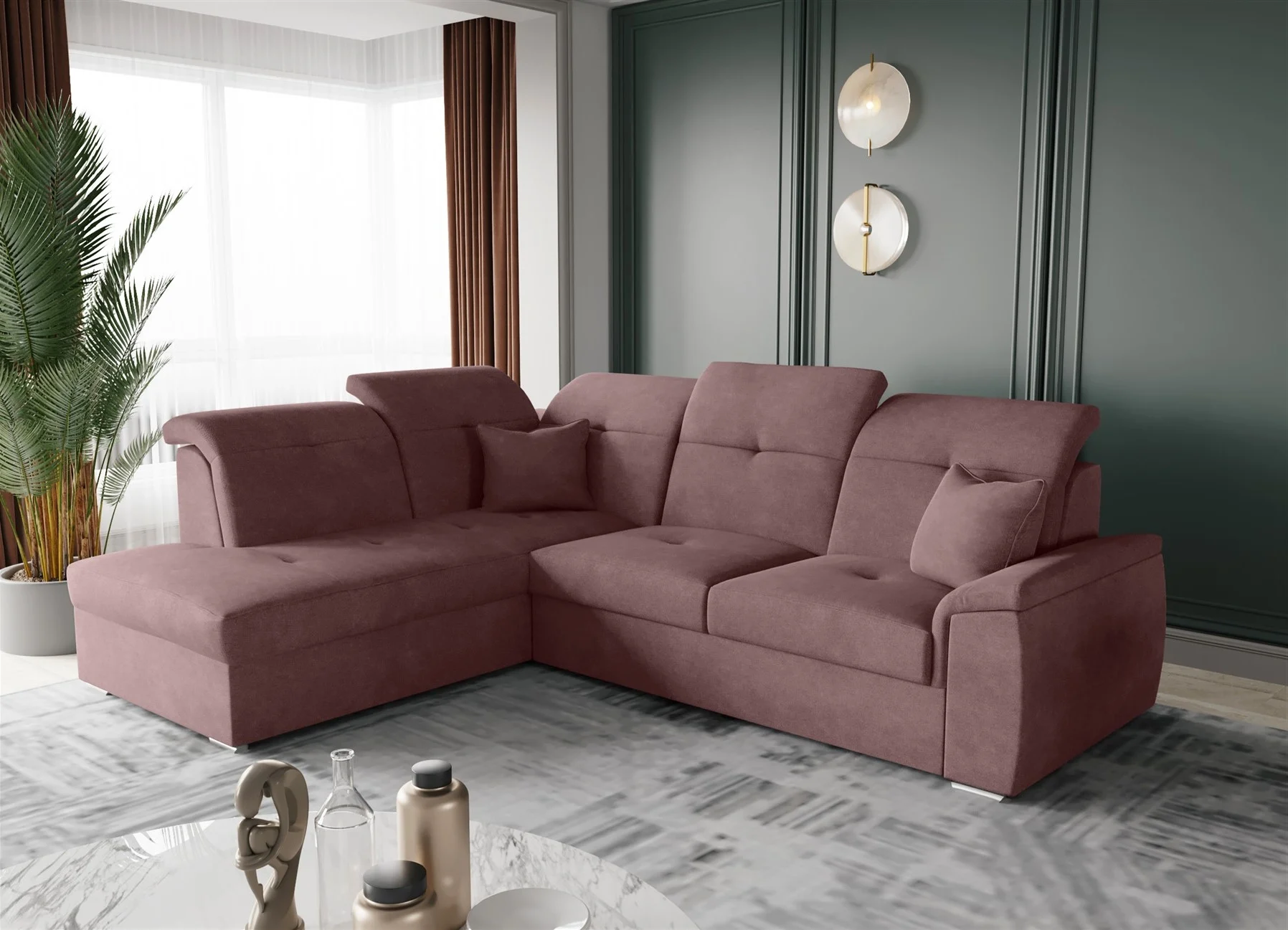 Ecksofa Schlafsofa Sofa FREJA Stoff Brooklyn Altrosa Ottomane Links - Fun Moebel