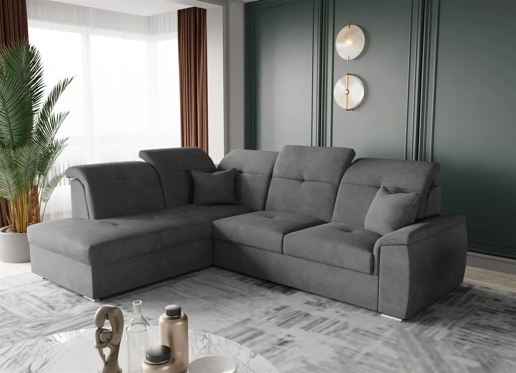 Ecksofa Schlafsofa Sofa FREJA Stoff Brooklyn Anthrazit Ottomane Links - Fun Moebel