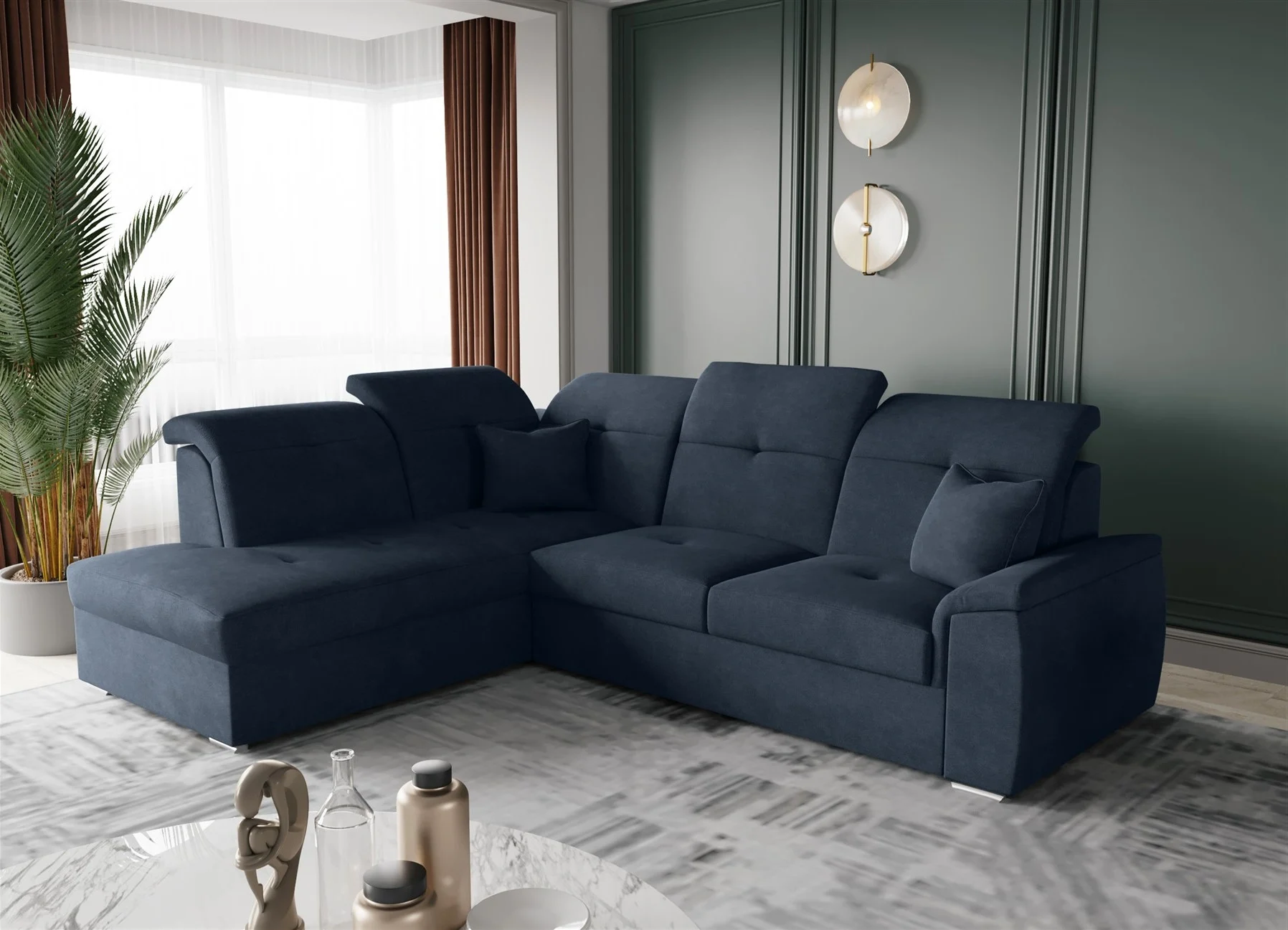 Ecksofa Schlafsofa Sofa FREJA Stoff Brooklyn Marine Ottomane Links - Fun Moebel