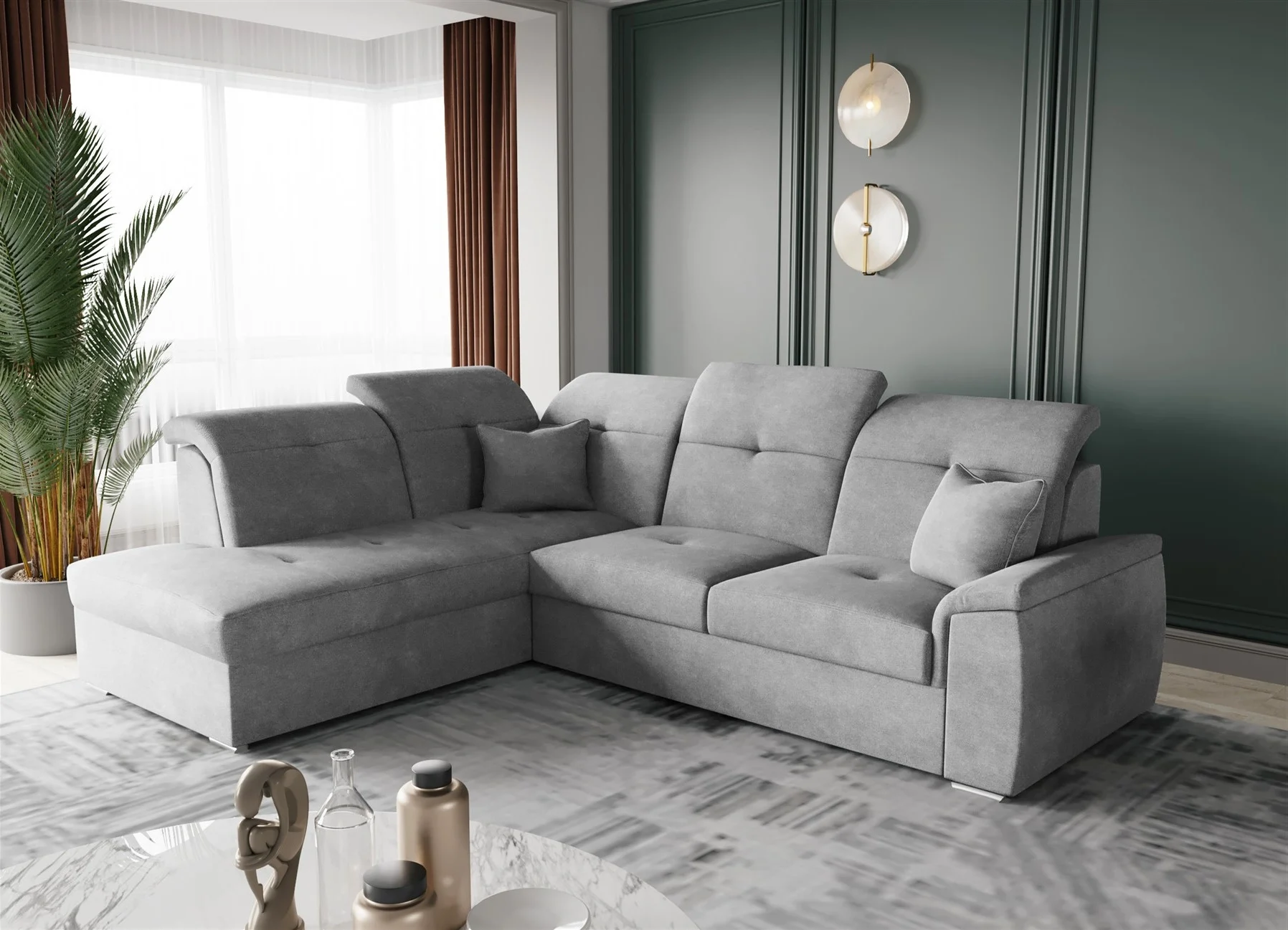 Ecksofa Schlafsofa Sofa FREJA Stoff Brooklyn Betongrau Ottomane Links - Fun Moebel