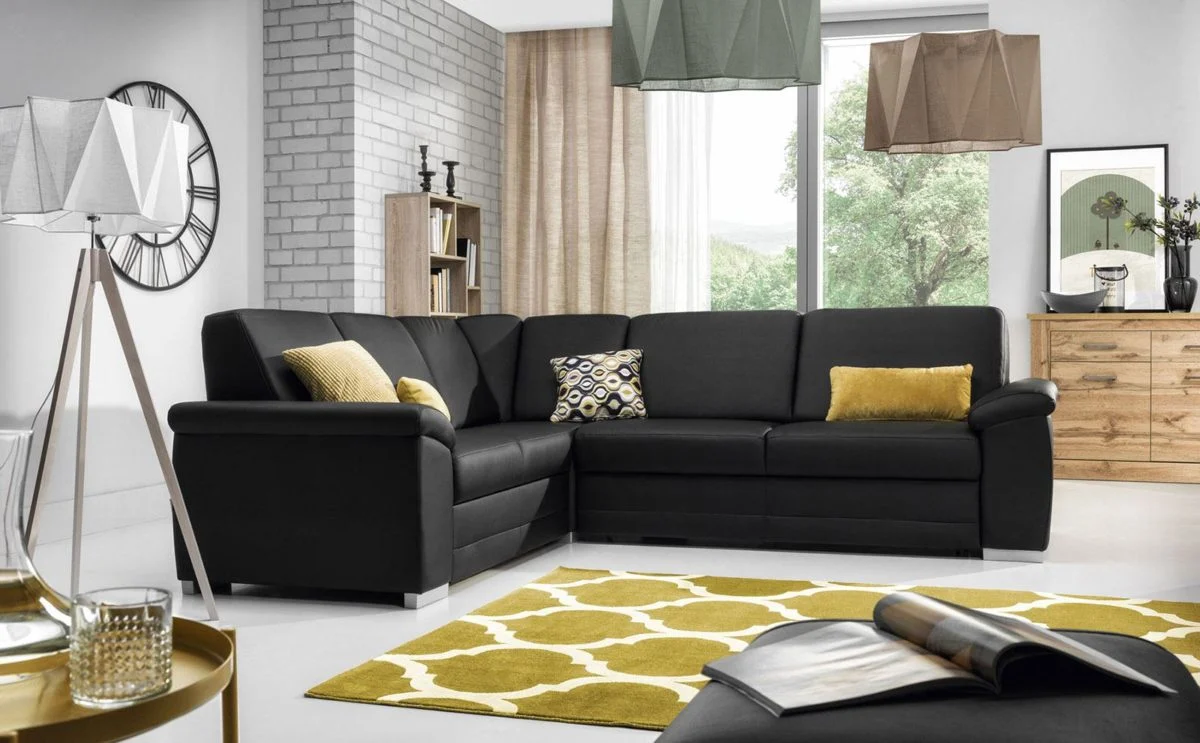 Ecksofa Sofa VINZENT Kunstleder Schwarz Ottomane Links - Fun Moebel