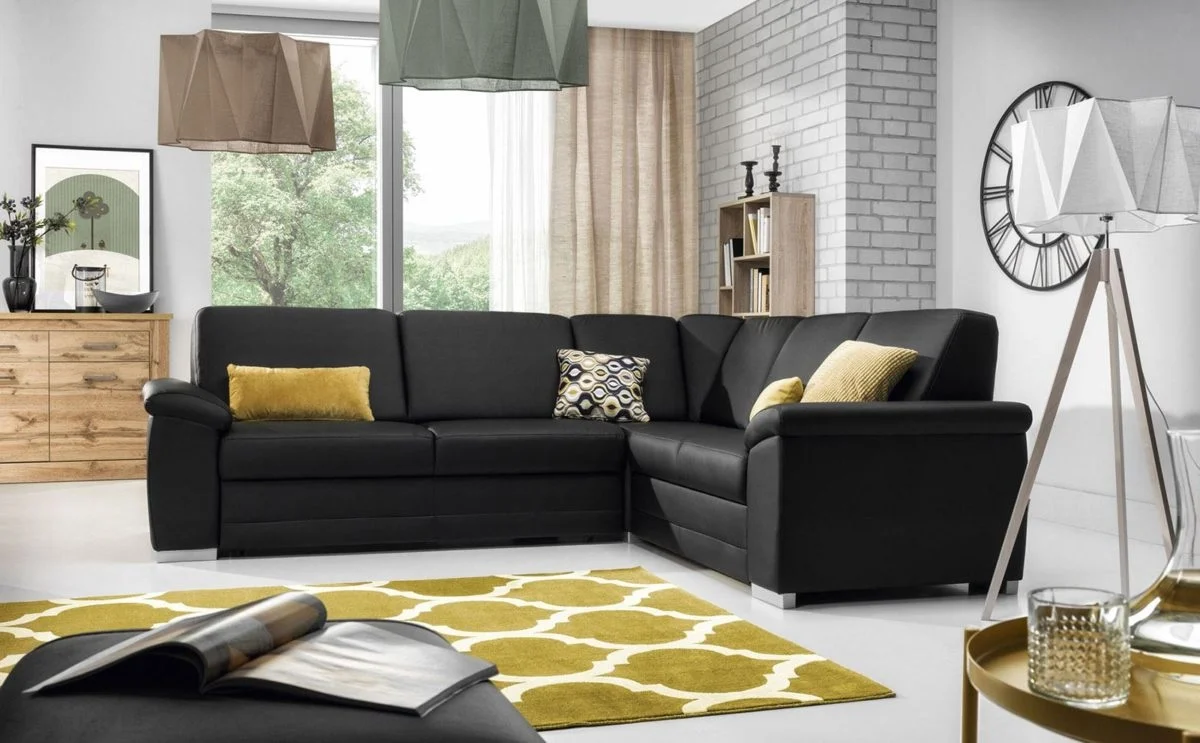 Ecksofa Sofa VINZENT Kunstleder Schwarz Ottomane Rechts - Fun Moebel