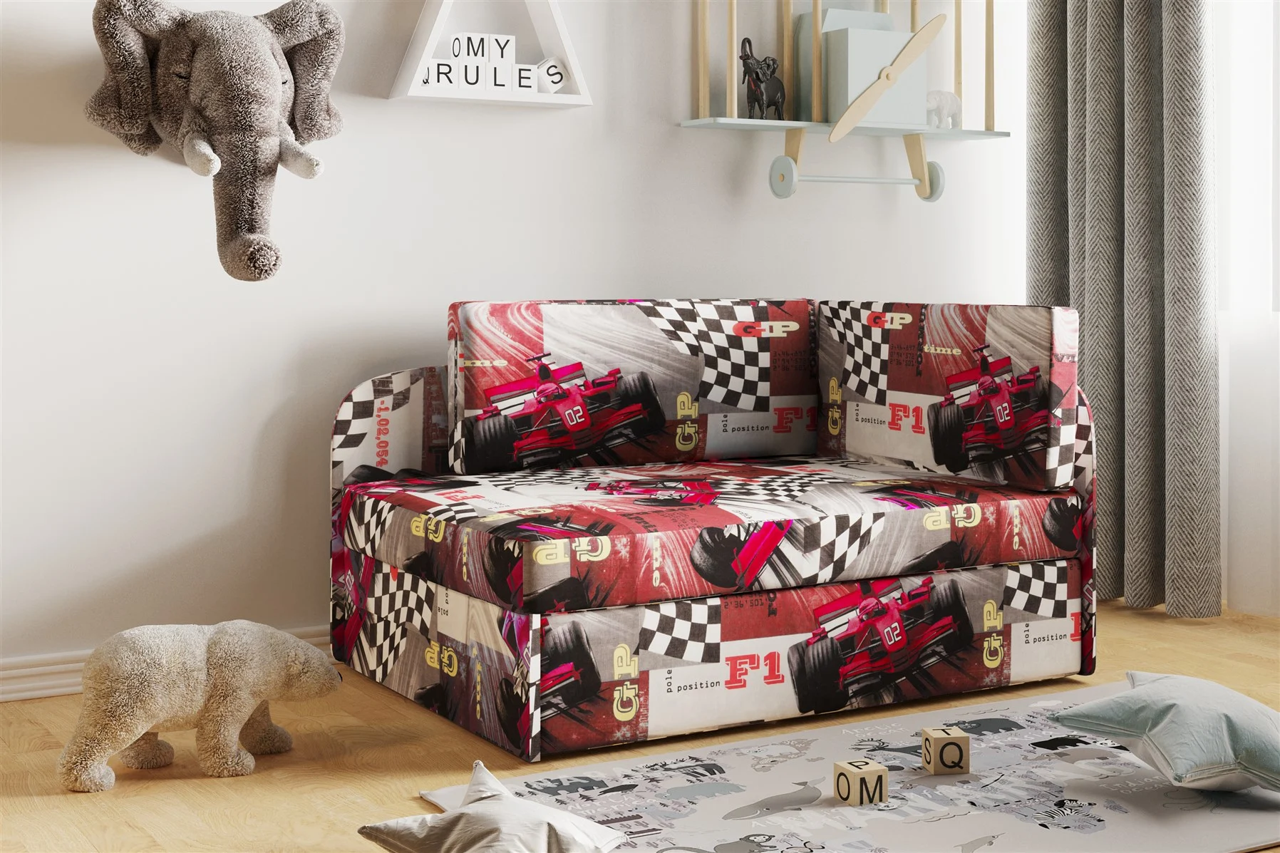 Sofa Kindersofa Schlafsofa inkl. Bettkasten MAILO Seite Links Stoff Formel - Fun Moebel