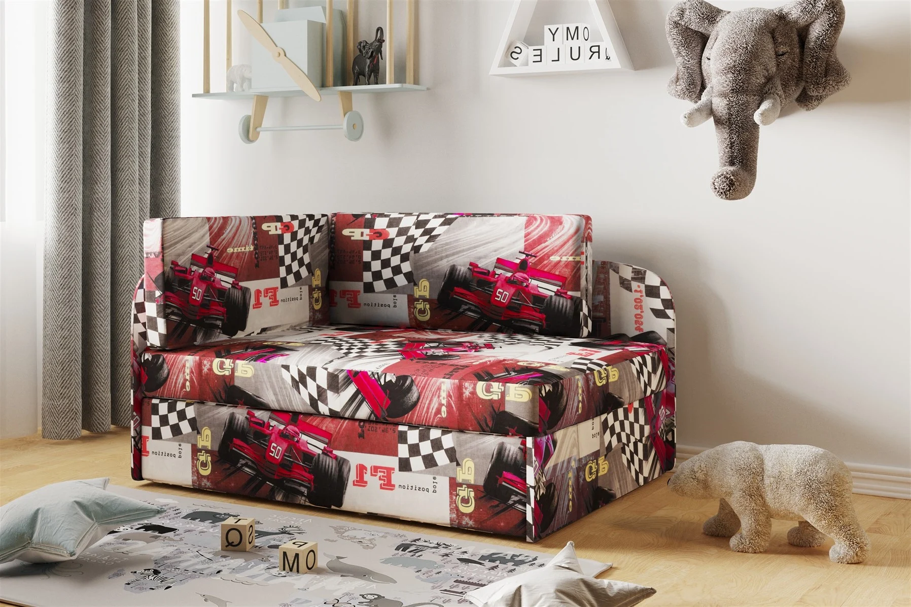 Sofa Kindersofa Schlafsofa inkl. Bettkasten MAILO Seite Rechts Stoff Formel - Fun Moebel