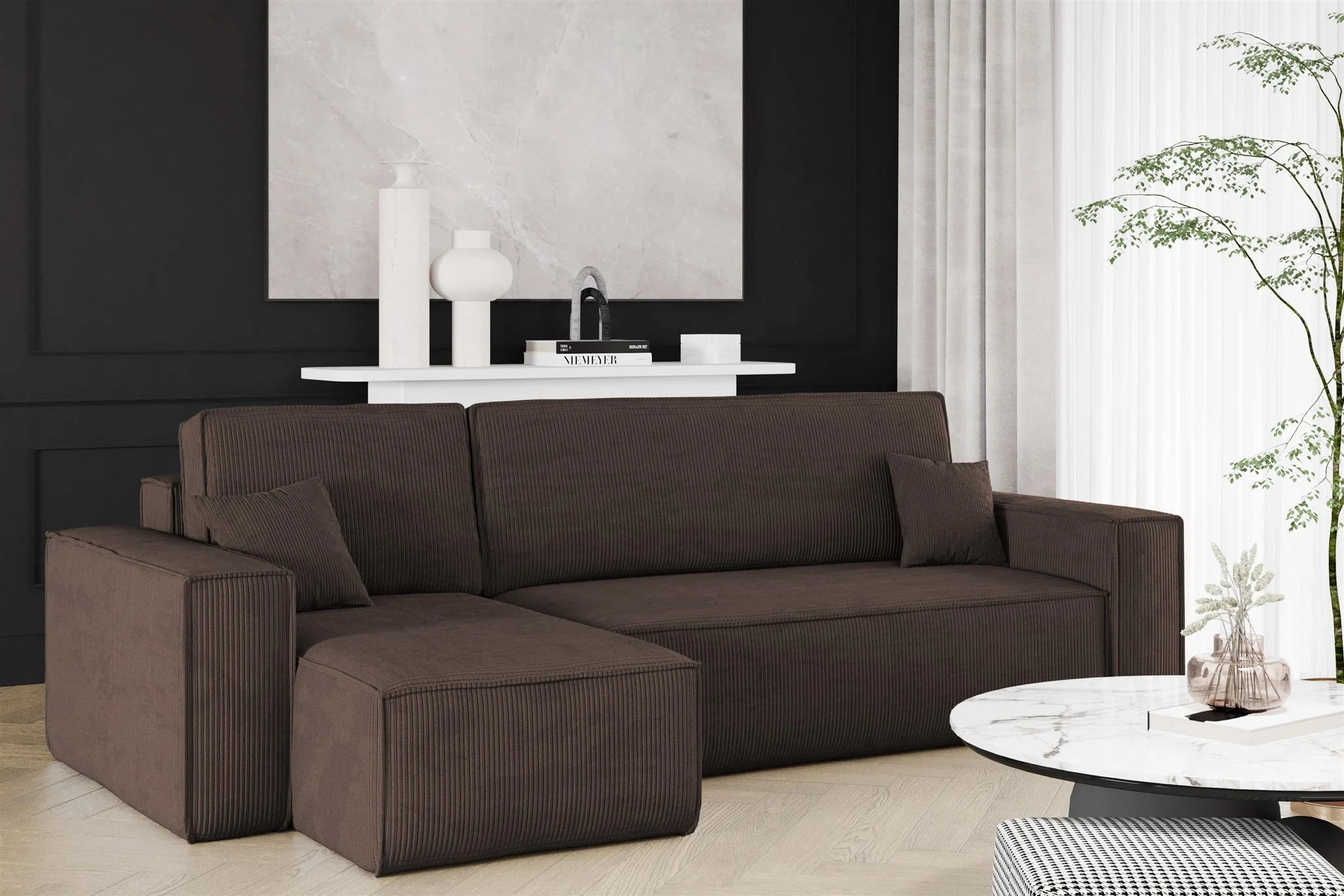 Ecksofa Schlafsofa Sofa MARIS Stoff Poso Braun Ottomane Links - Fun Möbel