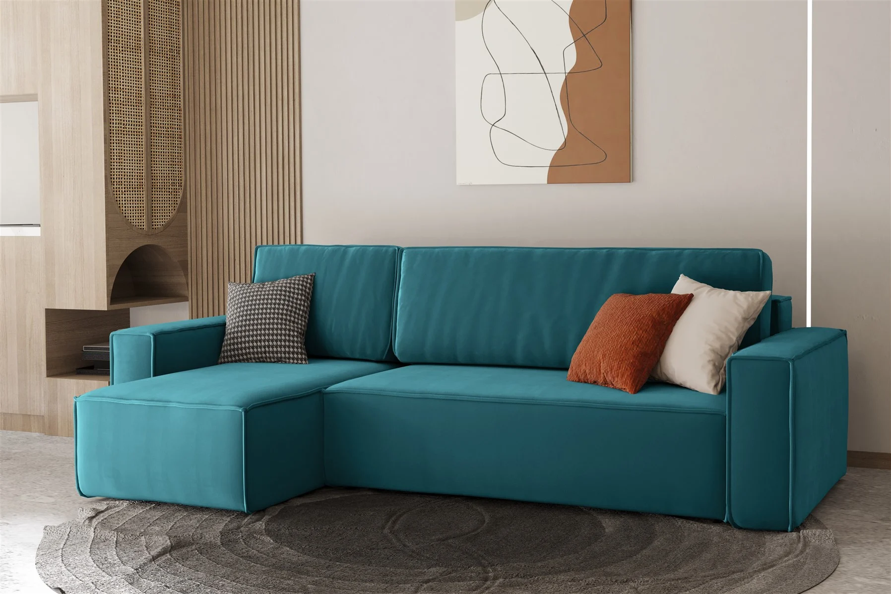 Ecksofa Schlafsofa Sofa MARIS Stoff Türkisblau Ottomane Links - Fun Moebel