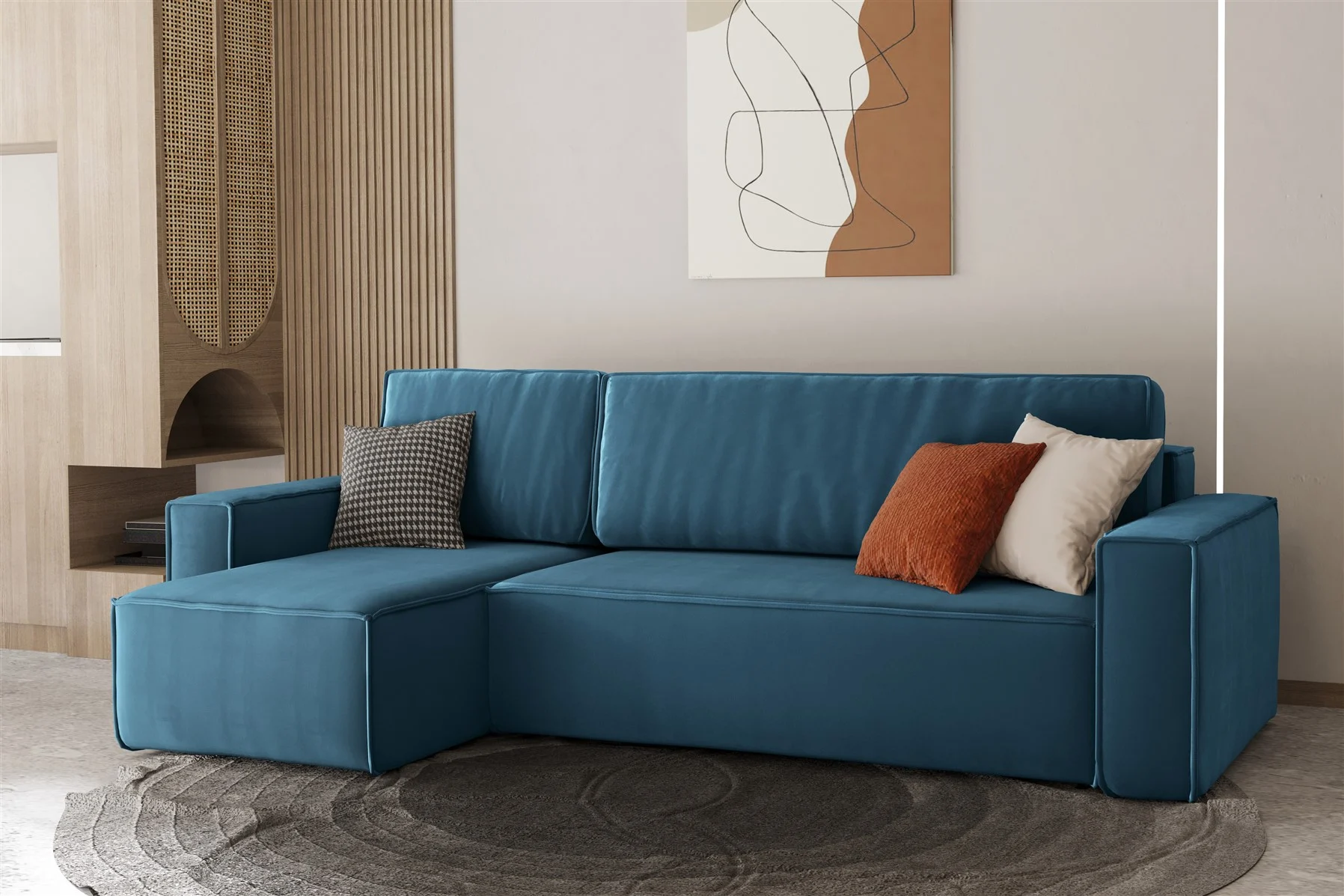 Ecksofa Schlafsofa Sofa MARIS Stoff Petrolblau Ottomane Links - Fun Moebel