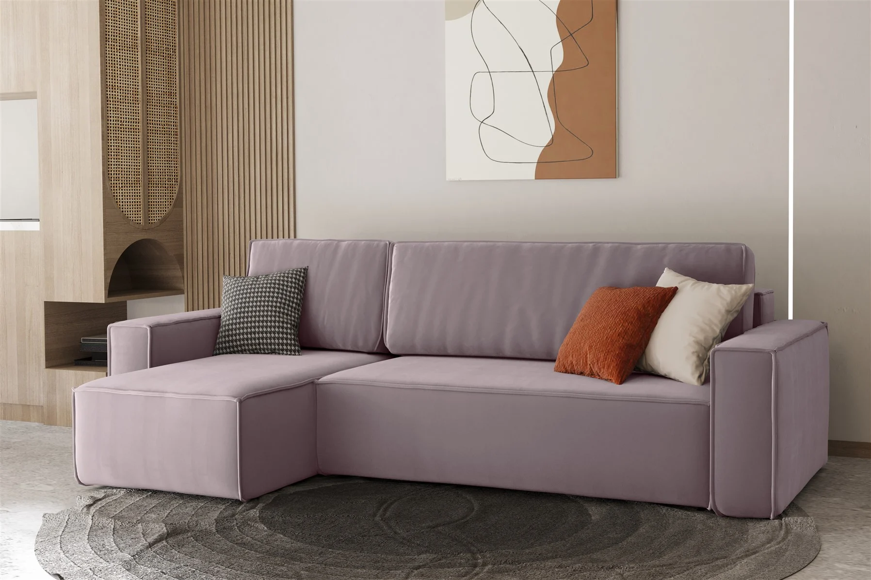 Ecksofa Schlafsofa Sofa MARIS Stoff Lavendel Ottomane Links - Fun Moebel