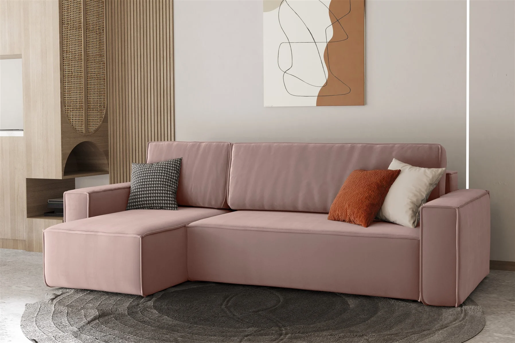 Ecksofa Schlafsofa Sofa MARIS Stoff Rose Ottomane Links - Fun Moebel