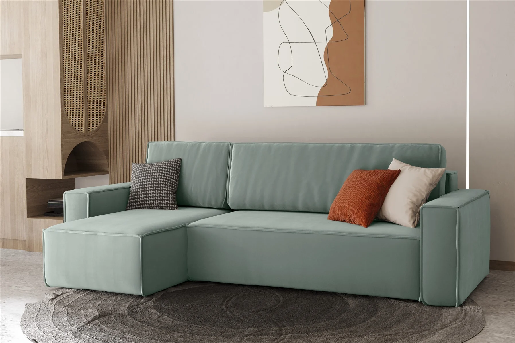 Ecksofa Schlafsofa Sofa MARIS Stoff Mint Ottomane Links - Fun Moebel