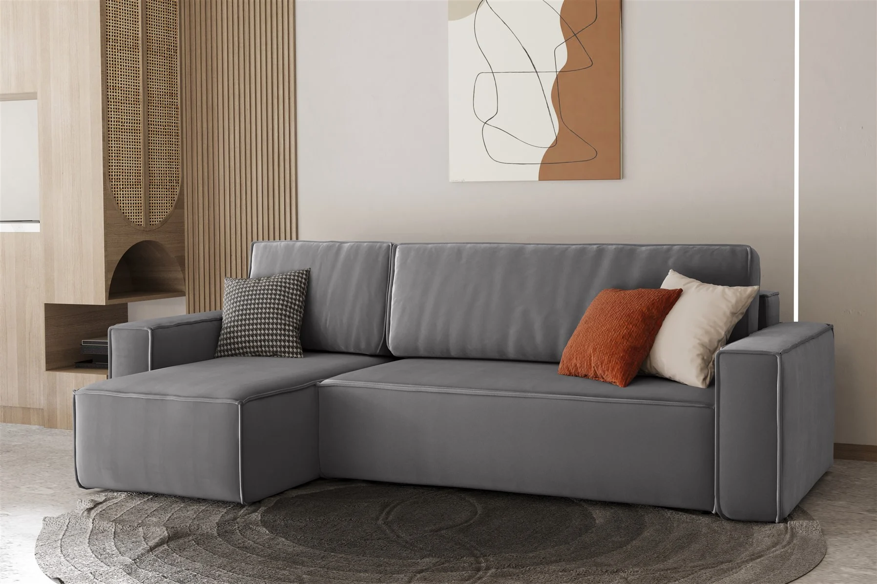 Ecksofa Schlafsofa Sofa MARIS Stoff Grau Ottomane Links - Fun Moebel