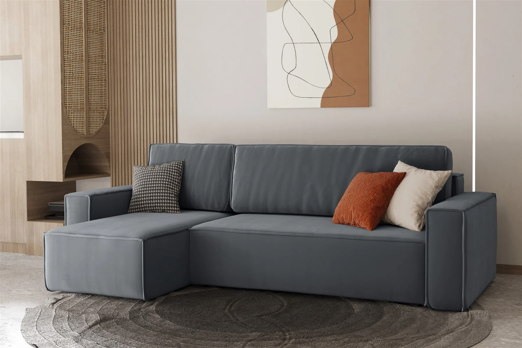 Ecksofa Schlafsofa Sofa MARIS Stoff Asphalt Ottomane Links - Fun Moebel