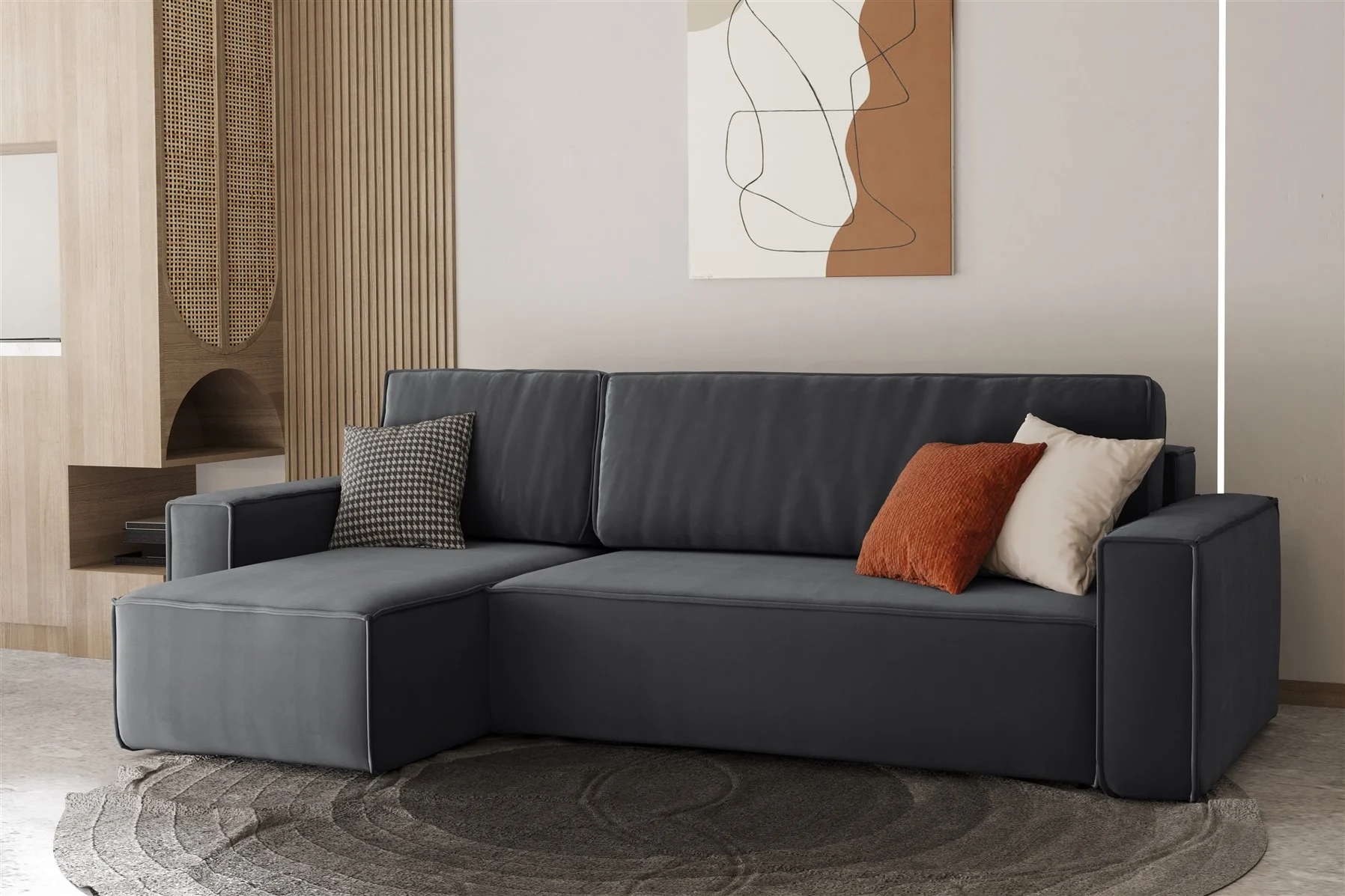 Ecksofa Schlafsofa Sofa MARIS Stoff Anthrazit Ottomane Links - Fun Moebel