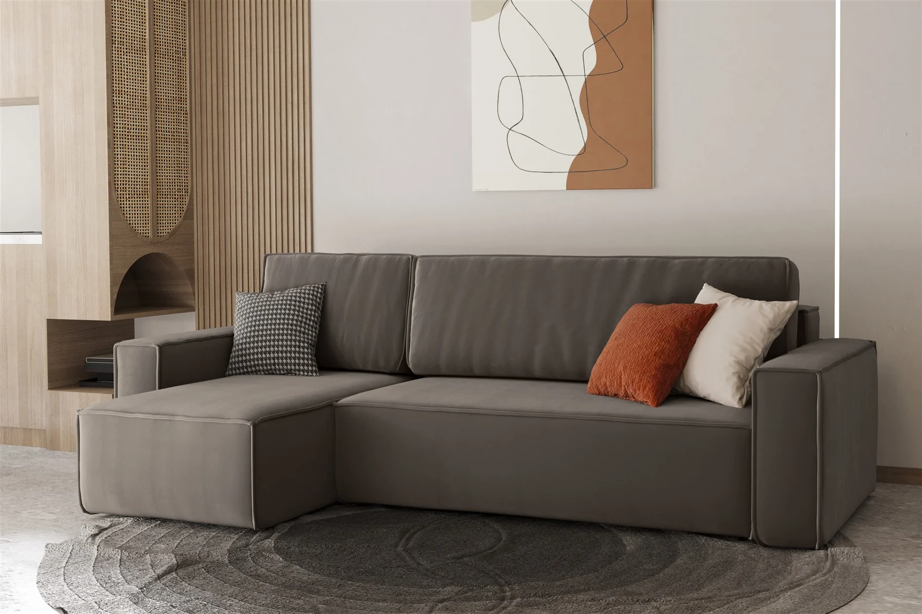 Ecksofa Schlafsofa Sofa MARIS Stoff Quarzgrau Ottomane Links - Fun Moebel
