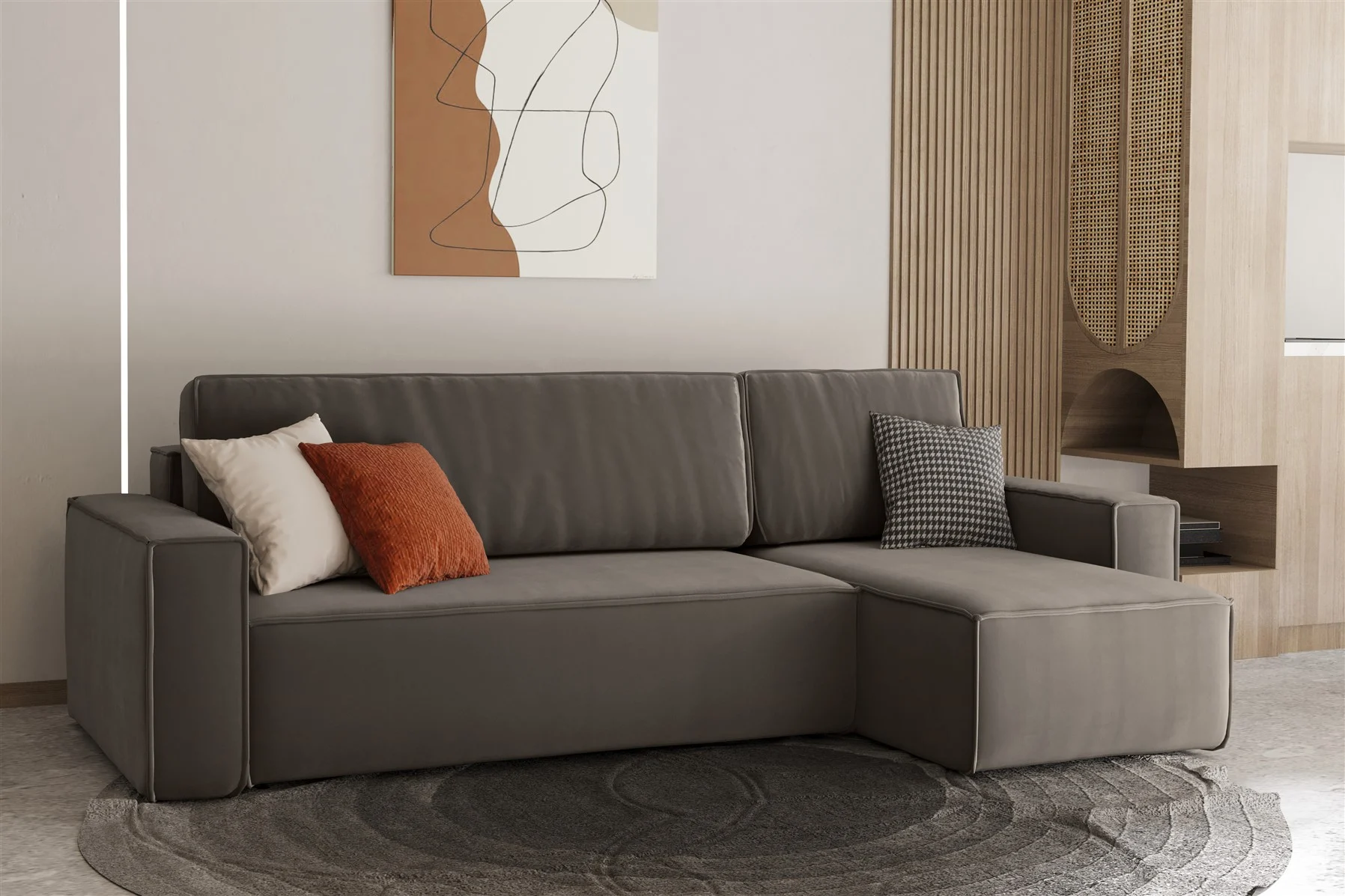 Ecksofa Schlafsofa Sofa MARIS Stoff Quarzgrau Ottomane Rechts - Fun Moebel