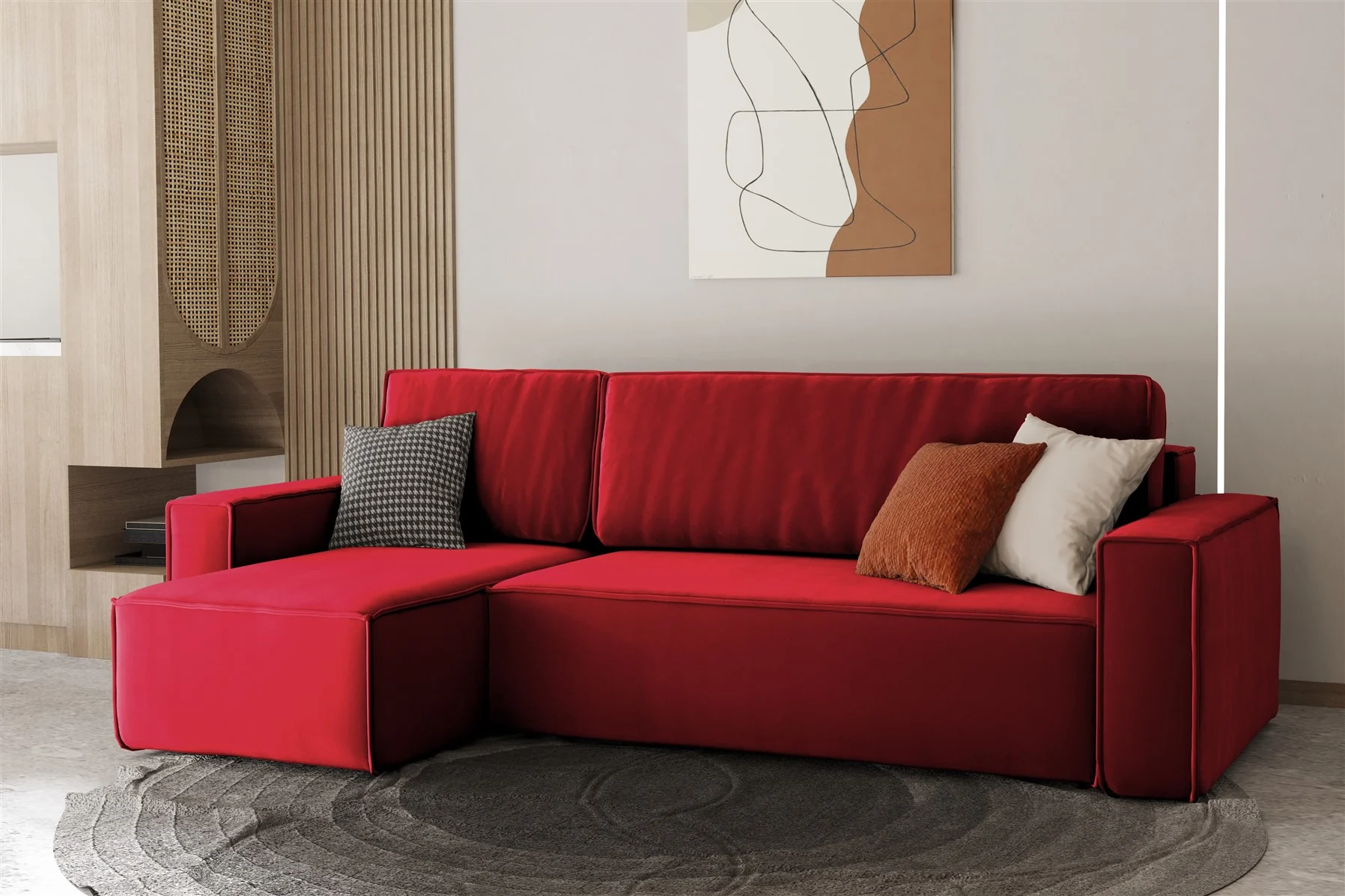 Ecksofa Schlafsofa Sofa MARIS Stoff Rot Ottomane Links - Fun Moebel