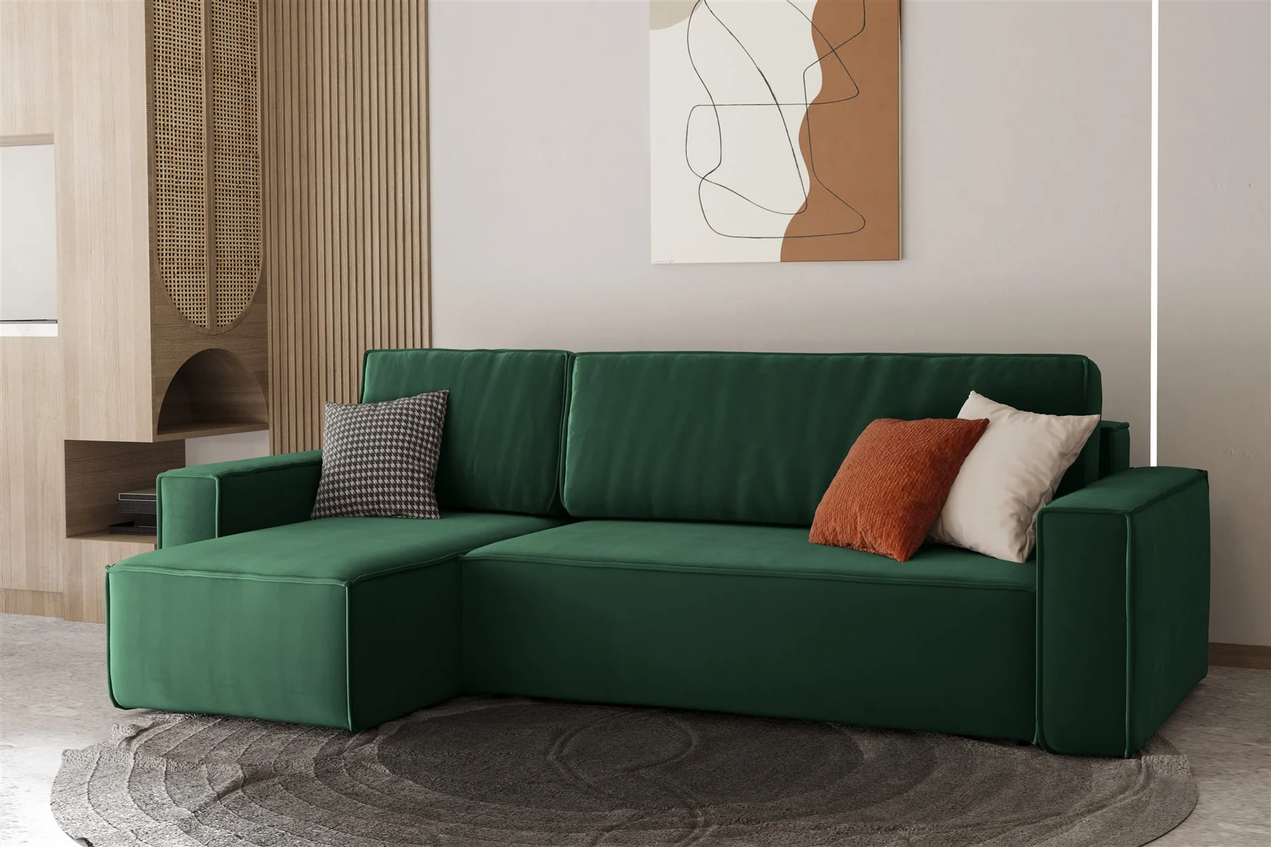 Ecksofa Schlafsofa Sofa MARIS Stoff Grün Ottomane Links - Fun Moebel