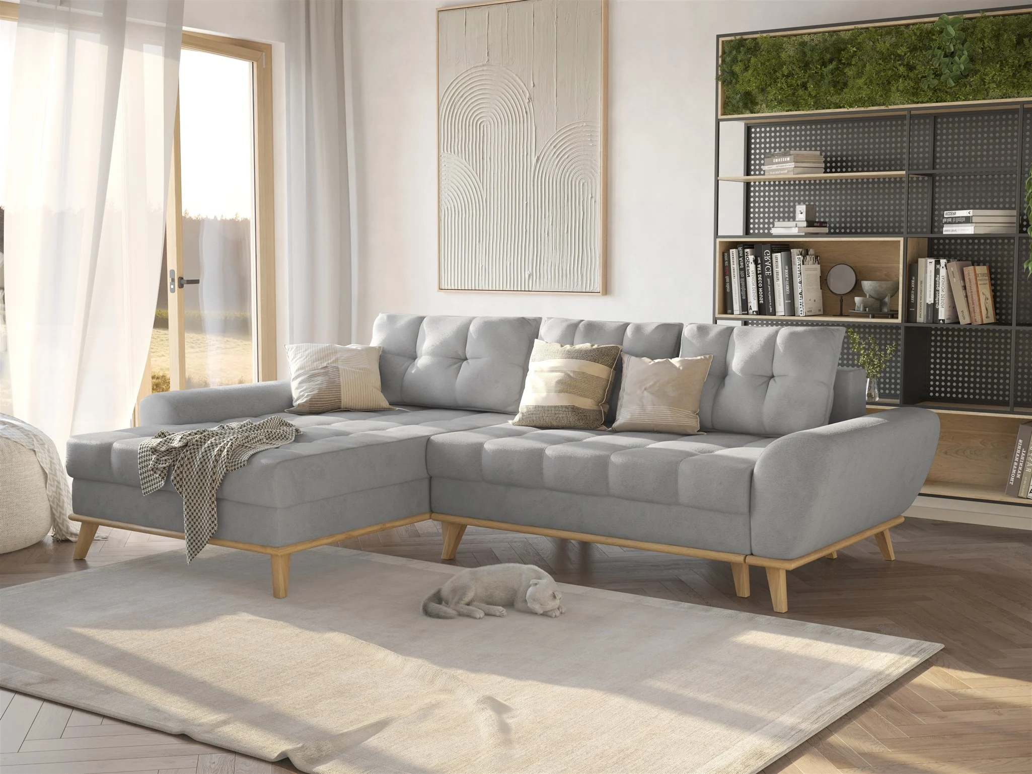 Ecksofa Schlafsofa Sofa MARTINA Stoff Enjoy Grau Ottomane Links - Fun Möbel