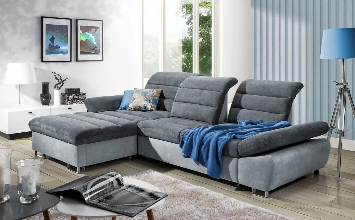 Ecksofa Schlafsofa MELLO Grau/ Dunkelgrau Ottomane Links - Fun Moebel