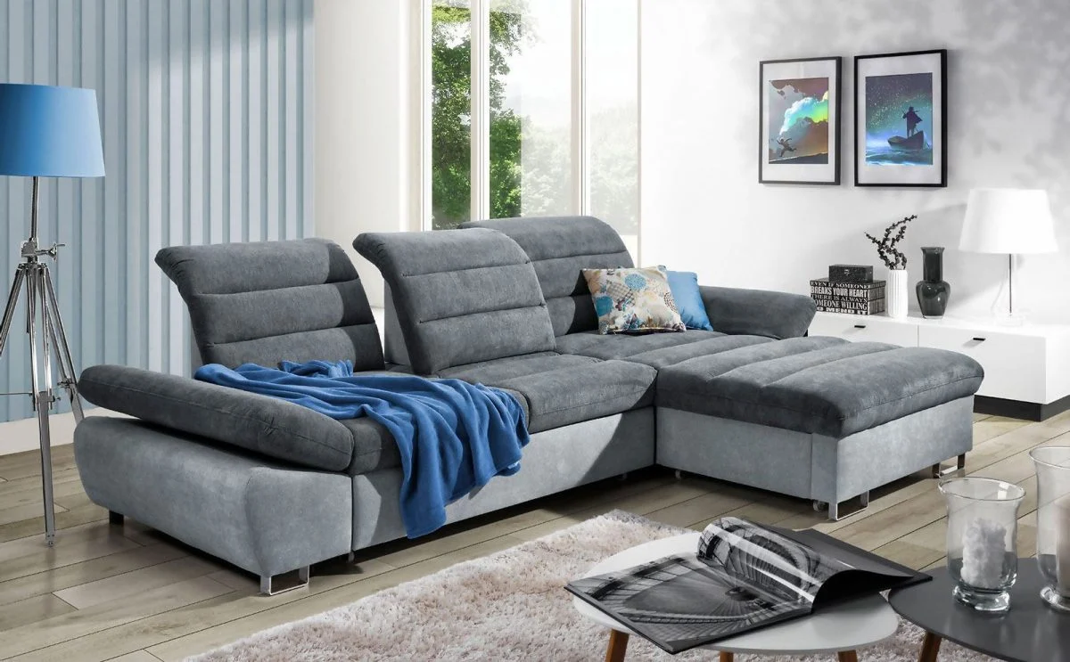 Ecksofa Schlafsofa MELLO Grau/ Dunkelgrau Ottomane Rechts - Fun Moebel