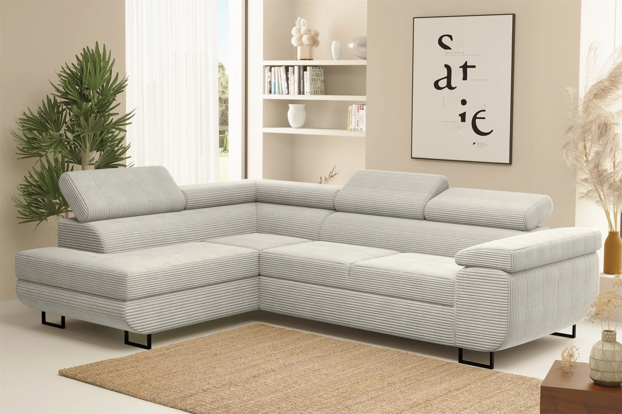 Ecksofa Sofa mit Schlaffunktion METZ Stoff Poso Hellgrau Ottomane Links - Fun Möbel