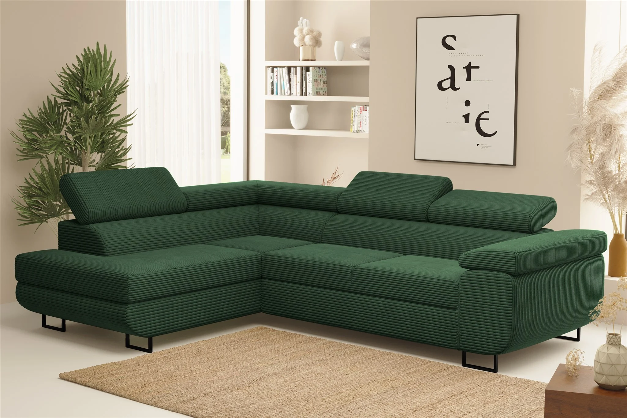 Ecksofa Sofa mit Schlaffunktion METZ Stoff Poso Grün Ottomane Links - Fun Möbel