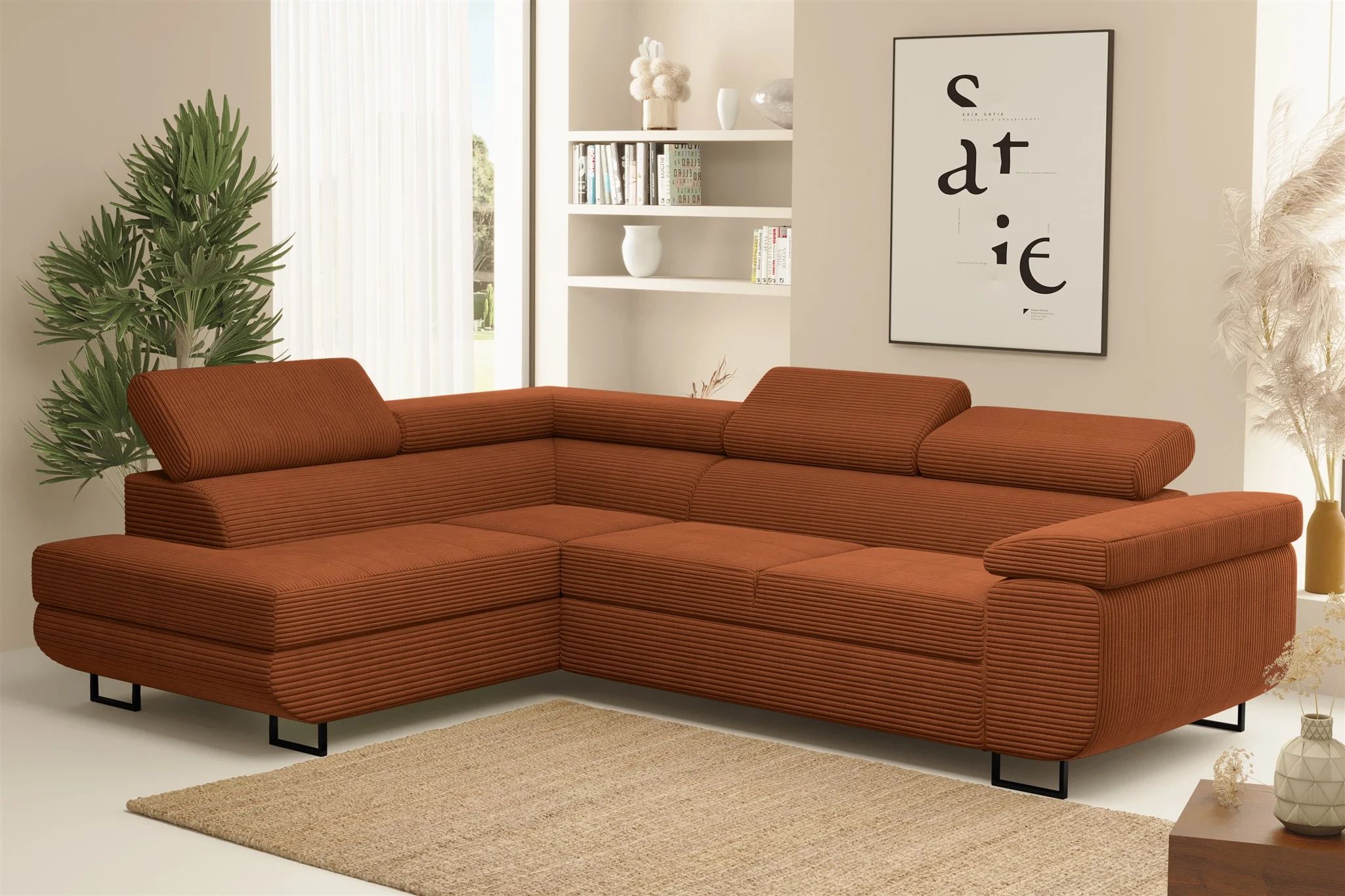 Ecksofa Sofa mit Schlaffunktion METZ Stoff Poso Rostbraun Ottomane Links - Fun Möbel