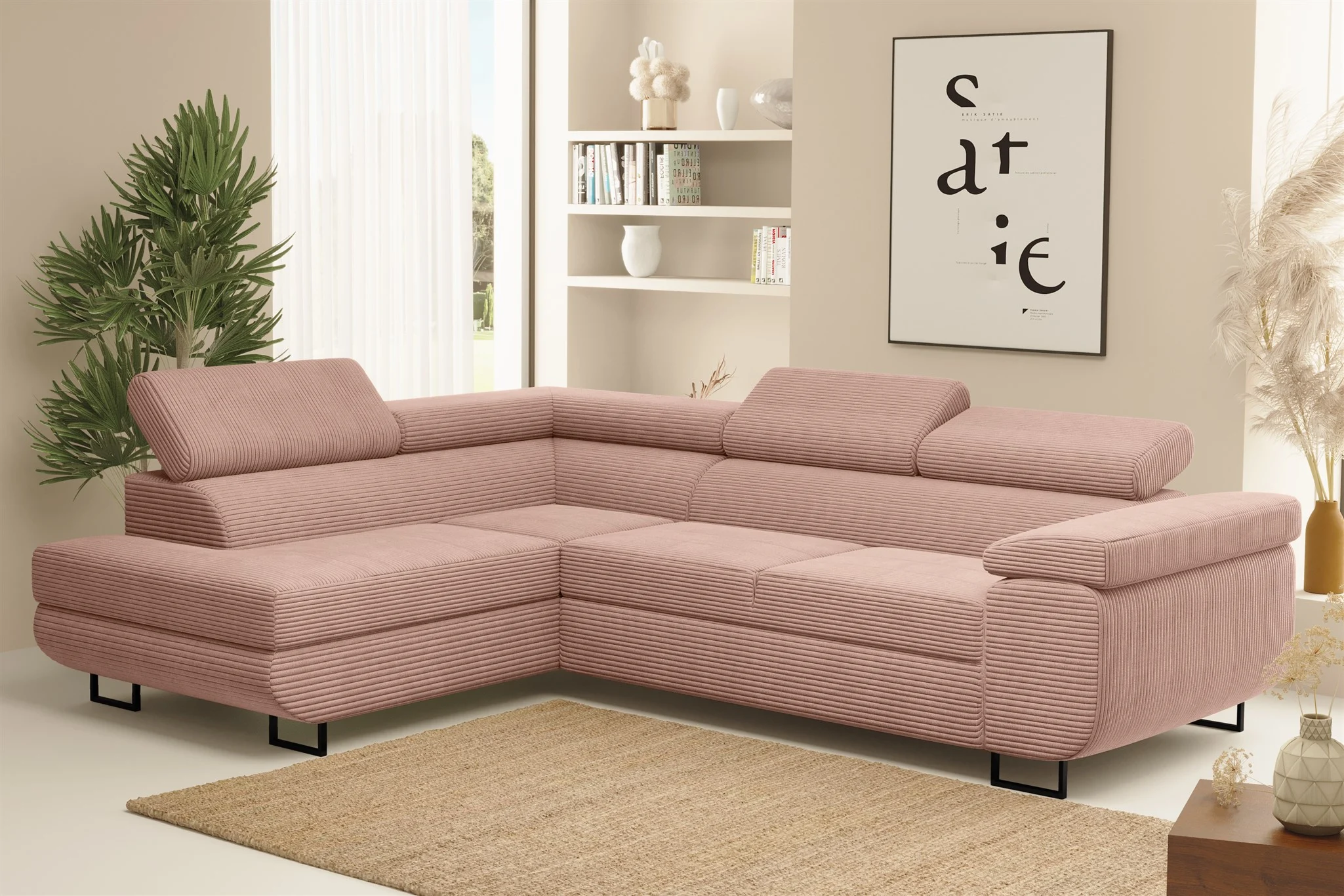 Ecksofa Sofa mit Schlaffunktion METZ Stoff Poso Altrosa Ottomane Links - Fun Möbel