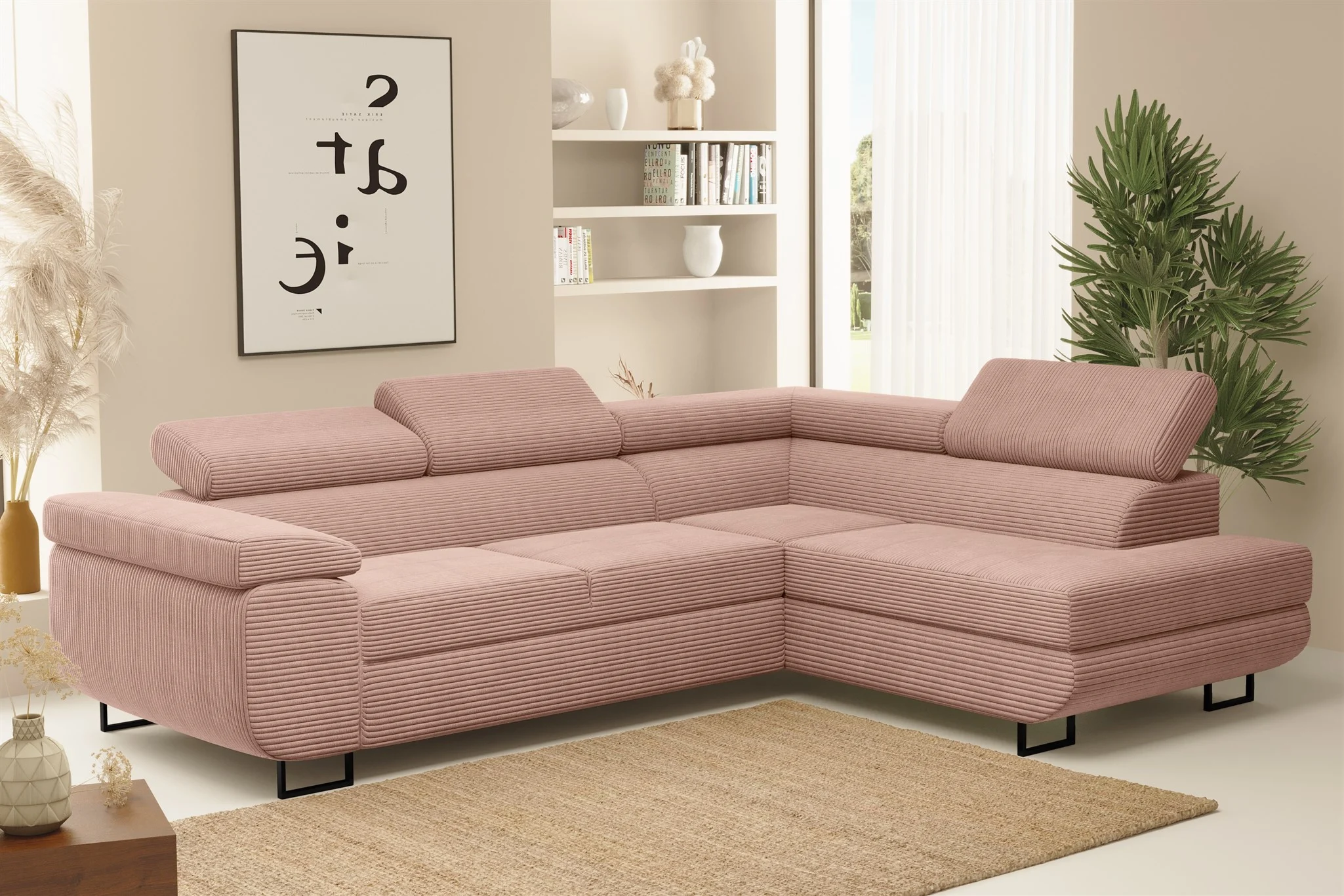 Ecksofa Sofa mit Schlaffunktion METZ Stoff Poso Altrosa Ottomane Rechts - Fun Möbel
