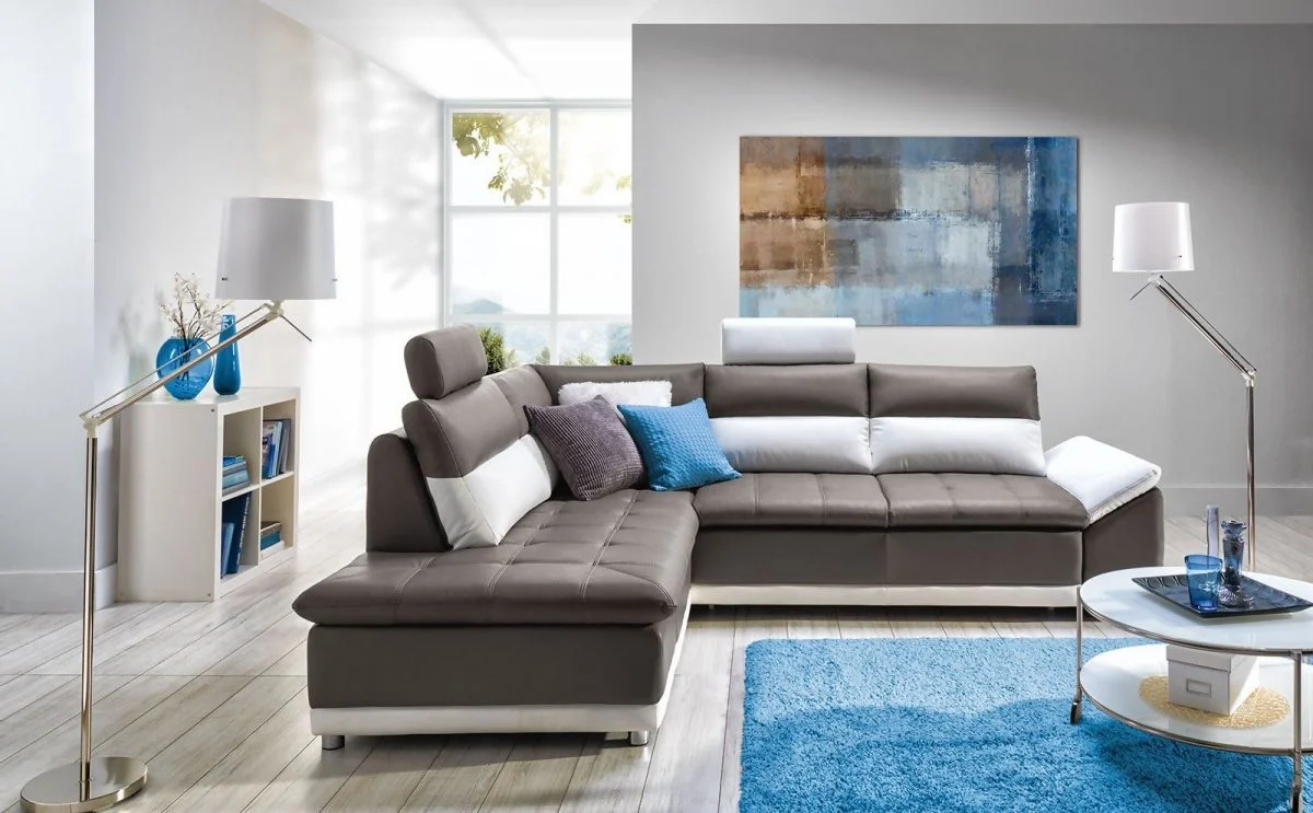 Ecksofa Schlafsofa MONDI Braun / Weiss Ottomane Links - Fun Moebel