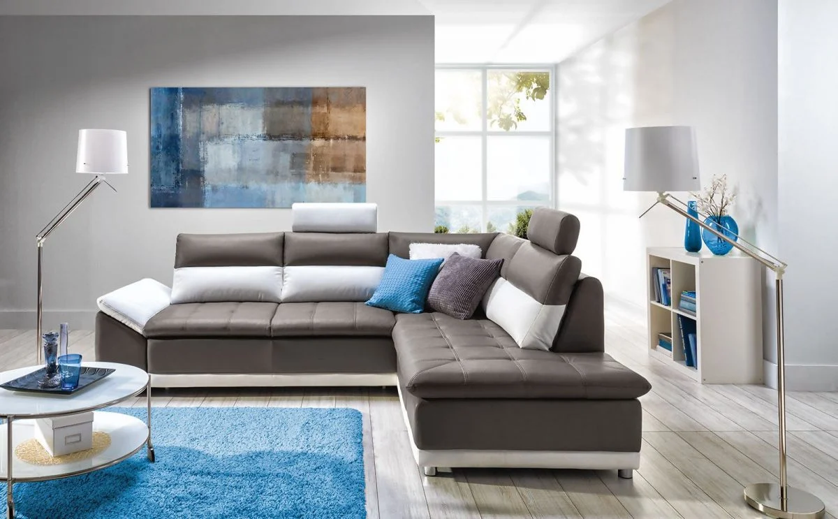 Ecksofa Schlafsofa MONDI Braun / Weiss Ottomane Rechts - Fun Moebel