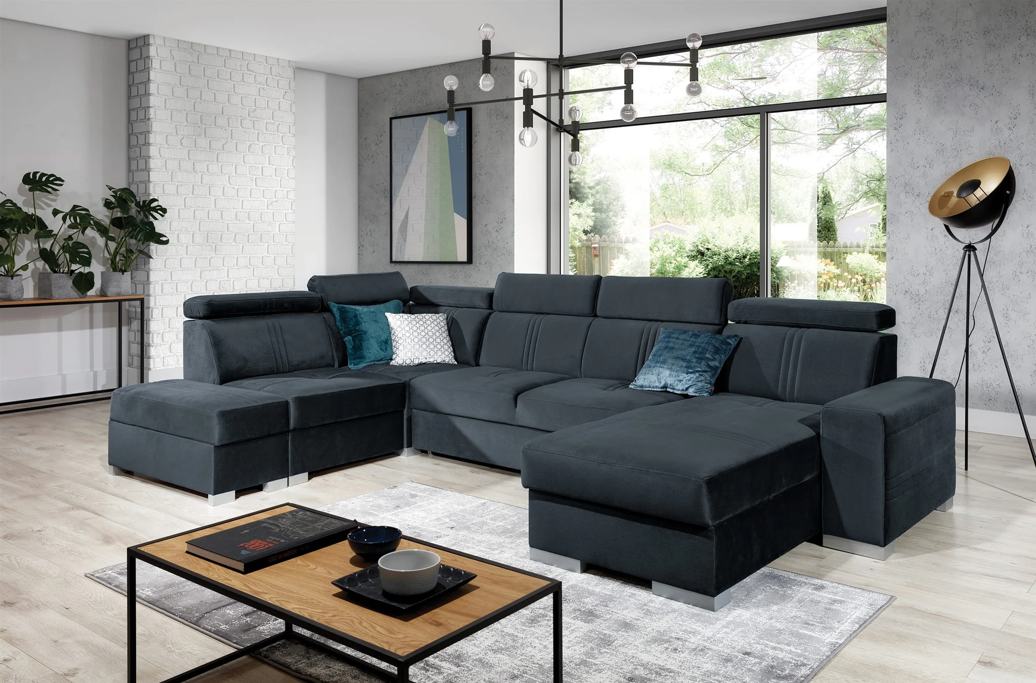 Wohnlandschaft Schlafsofa NOLAN inkl USB Stoff Element Anthrazit Ottomane Rechts - Fun Moebel