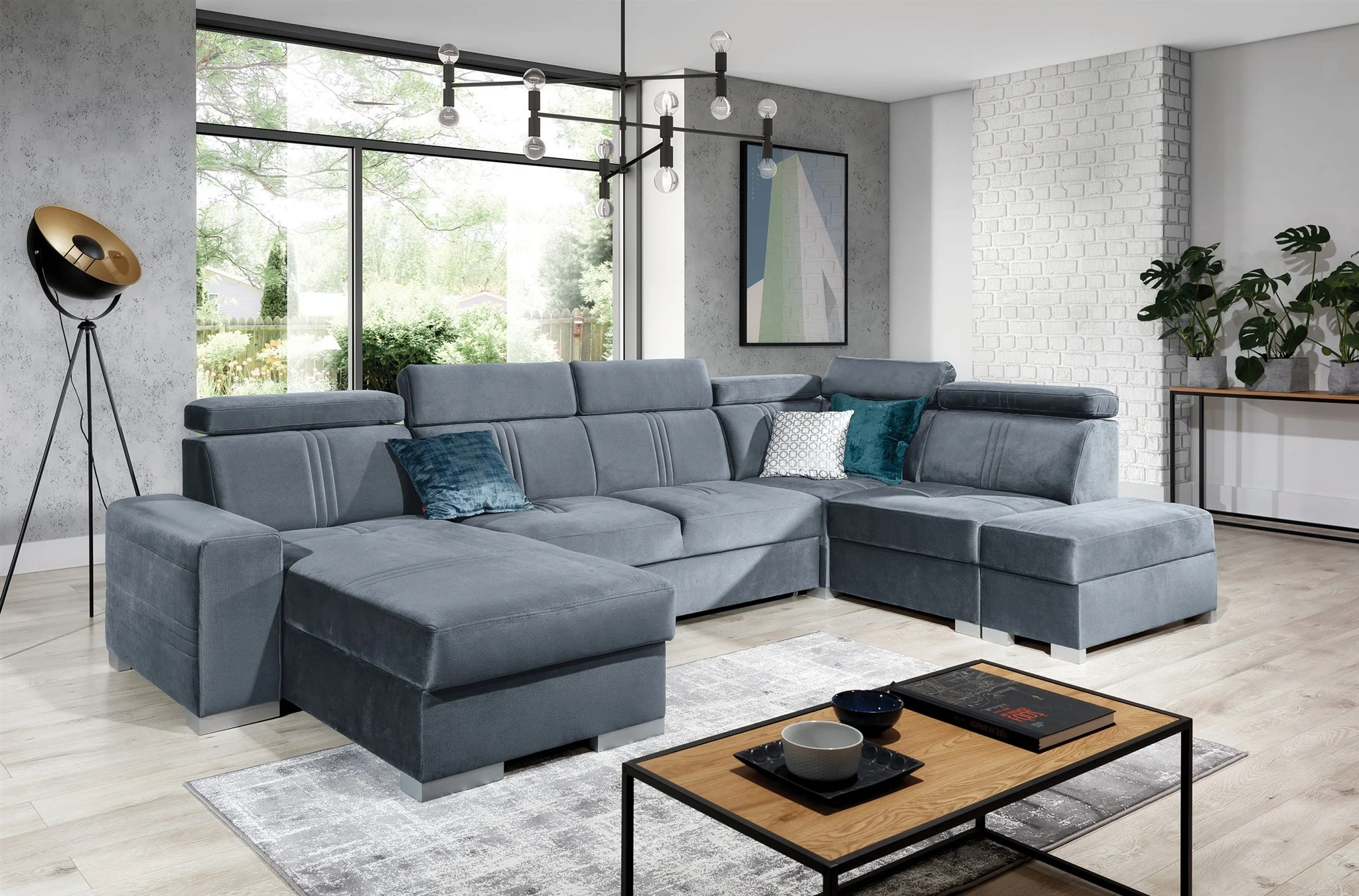Wohnlandschaft Schlafsofa NOLAN inkl. USB in Stoff Element Grau Ottomane Links - Fun Moebel