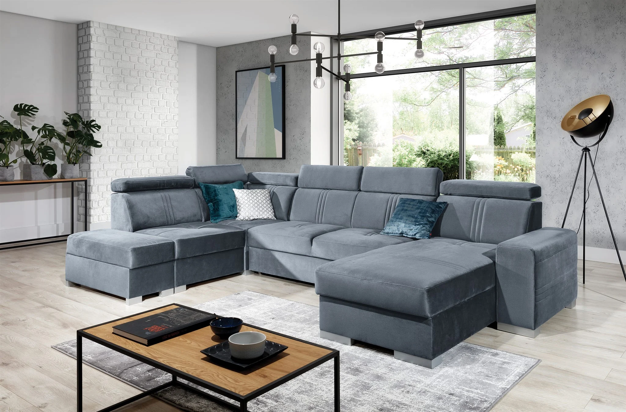 Wohnlandschaft Schlafsofa NOLAN inkl. USB in Stoff Element Grau Ottomane Rechts - Fun Moebel