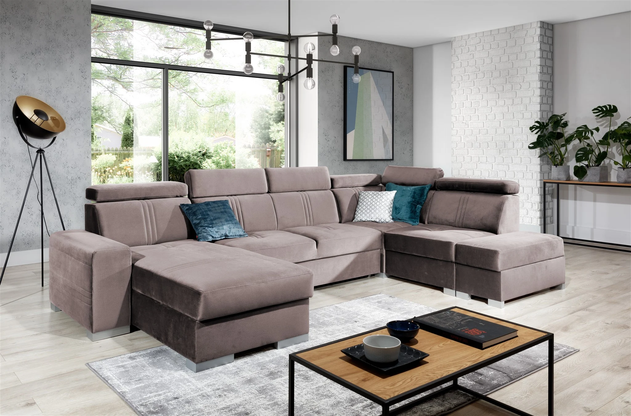 Wohnlandschaft Schlafsofa NOLAN USB Stoff Monolith Pastellviolett Ottomane Links - Fun Moebel