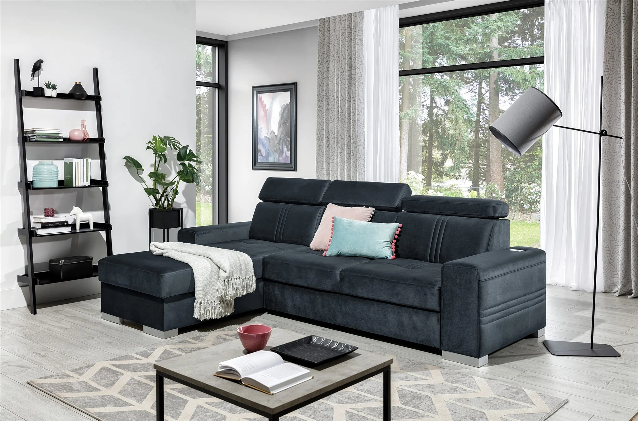 Ecksofa Schlafsofa NOLAN XS inkl. USB in Stoff Element Anthrazit Ottomane Links - Fun Moebel